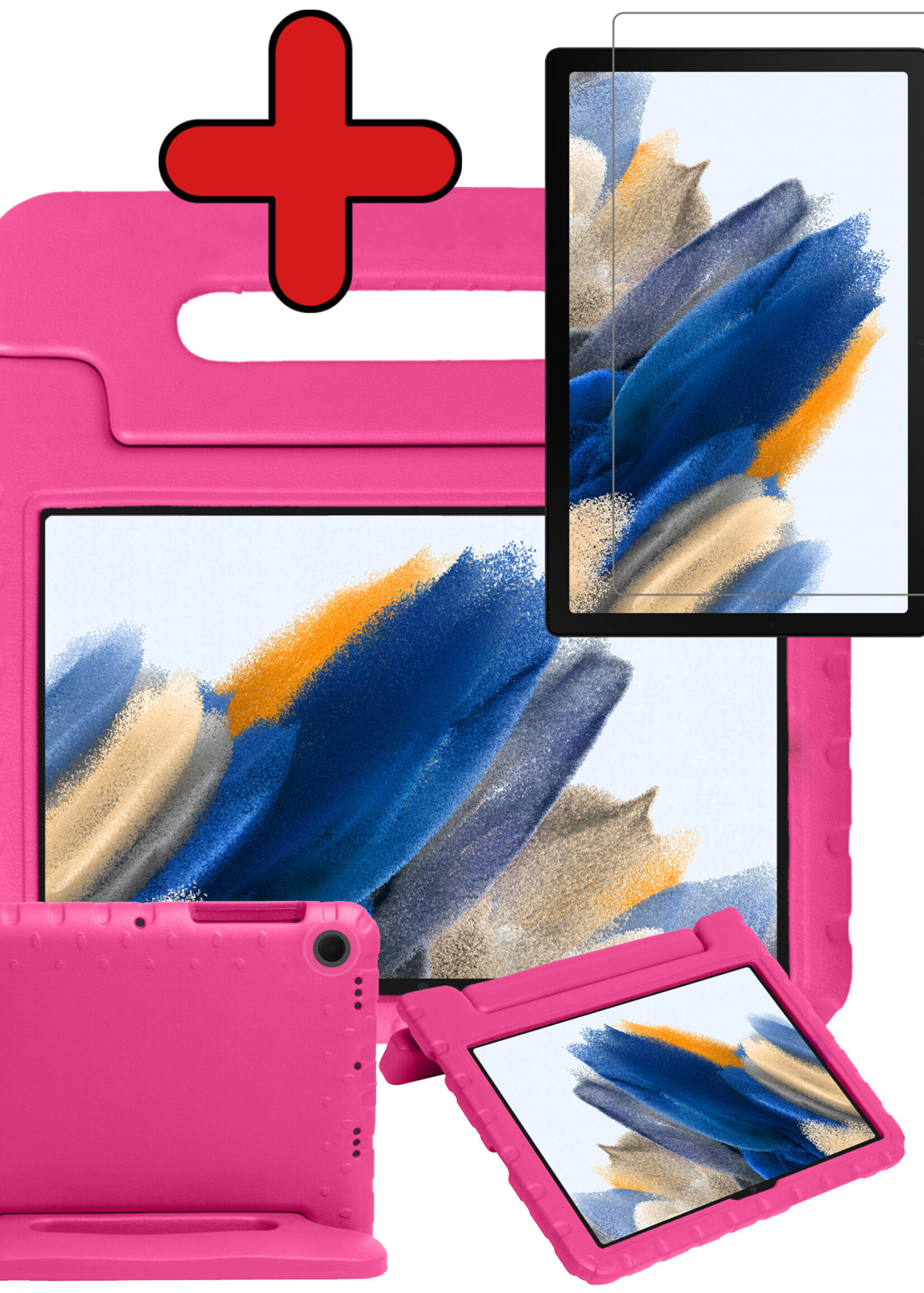 BTH Kinderhoes Geschikt voor Samsung Galaxy Tab A8 Hoes Kinder Hoesje Kids Case Cover Kidsproof Met Screenprotector - Hoesje Geschikt voor Samsung Tab A8 Hoesje Kinder Hoes - Roze