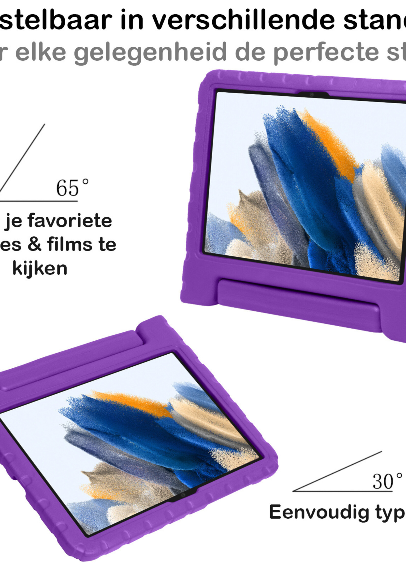 BTH Kinderhoes Geschikt voor Samsung Galaxy Tab A8 Hoes Kinder Hoesje Kids Case Cover Kidsproof Met 2x Screenprotector - Hoesje Geschikt voor Samsung Tab A8 Hoesje Kinder Hoes - Paars