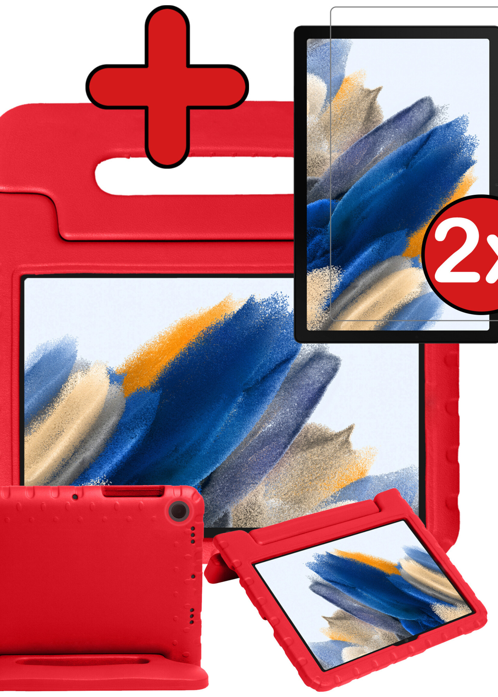 BTH Kinderhoes Geschikt voor Samsung Galaxy Tab A8 Hoes Kinder Hoesje Kids Case Cover Kidsproof Met 2x Screenprotector - Hoesje Geschikt voor Samsung Tab A8 Hoesje Kinder Hoes - Rood