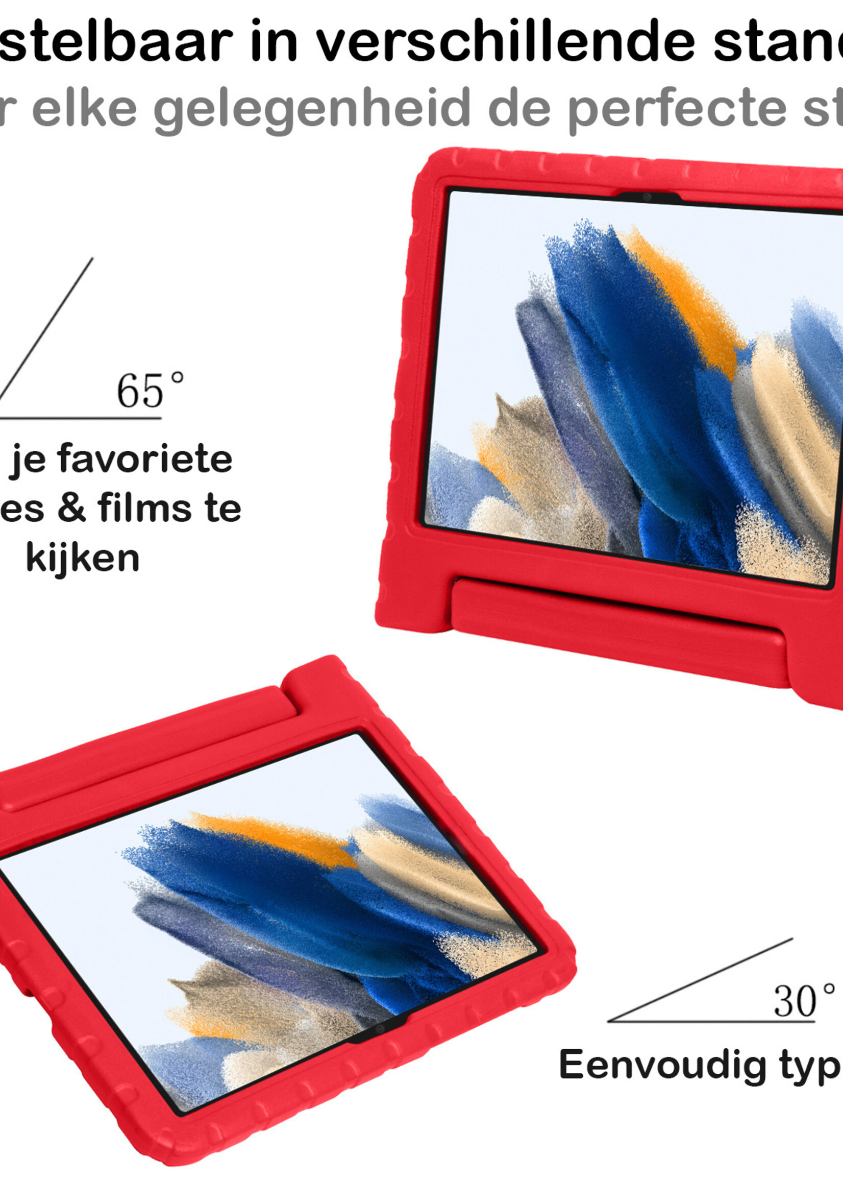 BTH Kinderhoes Geschikt voor Samsung Galaxy Tab A8 Hoes Kinder Hoesje Kids Case Cover Kidsproof Met 2x Screenprotector - Hoesje Geschikt voor Samsung Tab A8 Hoesje Kinder Hoes - Rood
