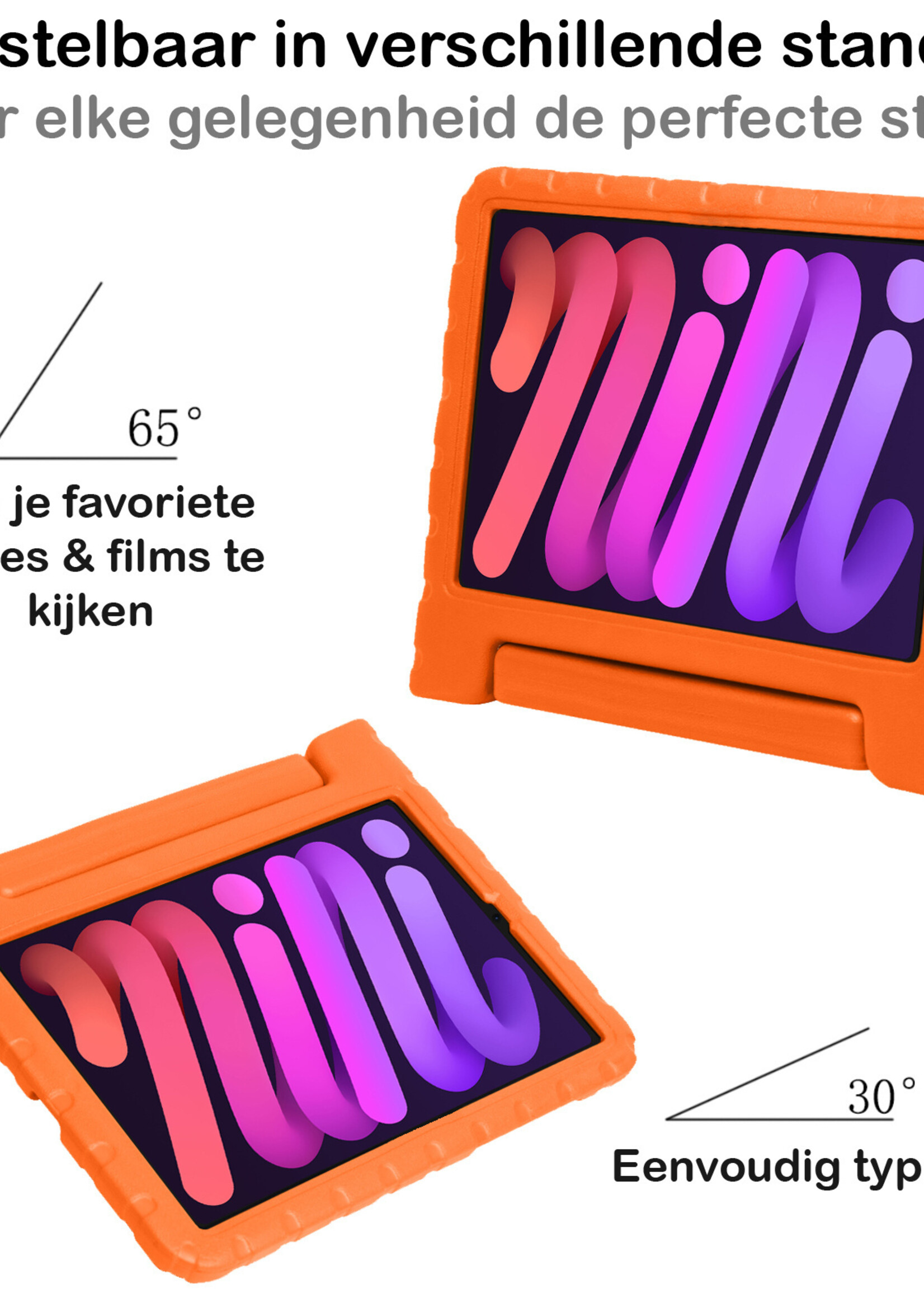 BTH Kinderhoes Geschikt voor iPad Mini 6 Hoes Kinder Hoesje Kids Case Cover Kidsproof Met Screenprotector - Hoesje Geschikt voor iPad Mini 6 Hoesje Kinder Hoes - Oranje