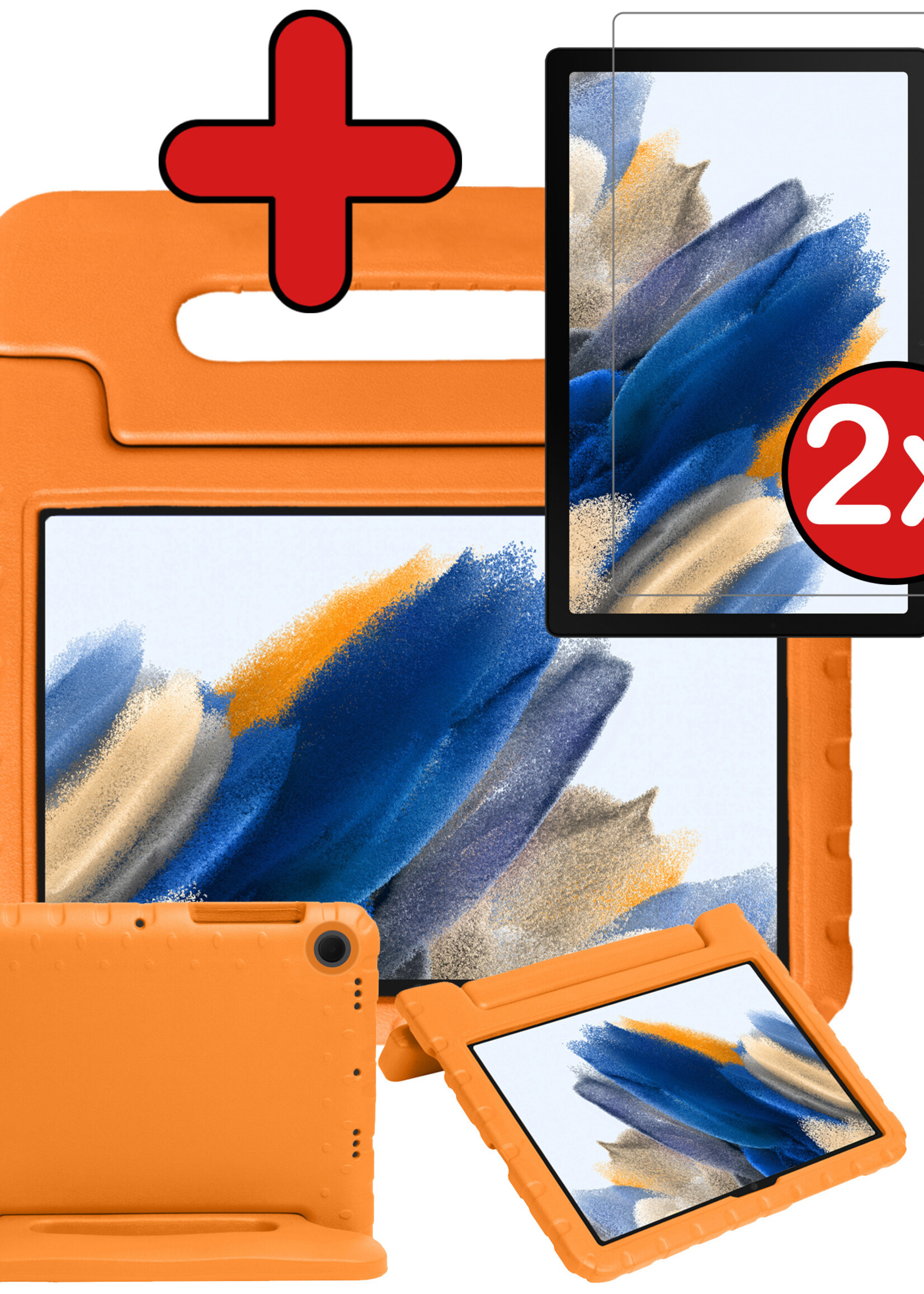 BTH Kinderhoes Geschikt voor Samsung Galaxy Tab A8 Hoes Kinder Hoesje Kids Case Cover Kidsproof Met 2x Screenprotector - Hoesje Geschikt voor Samsung Tab A8 Hoesje Kinder Hoes - Oranje