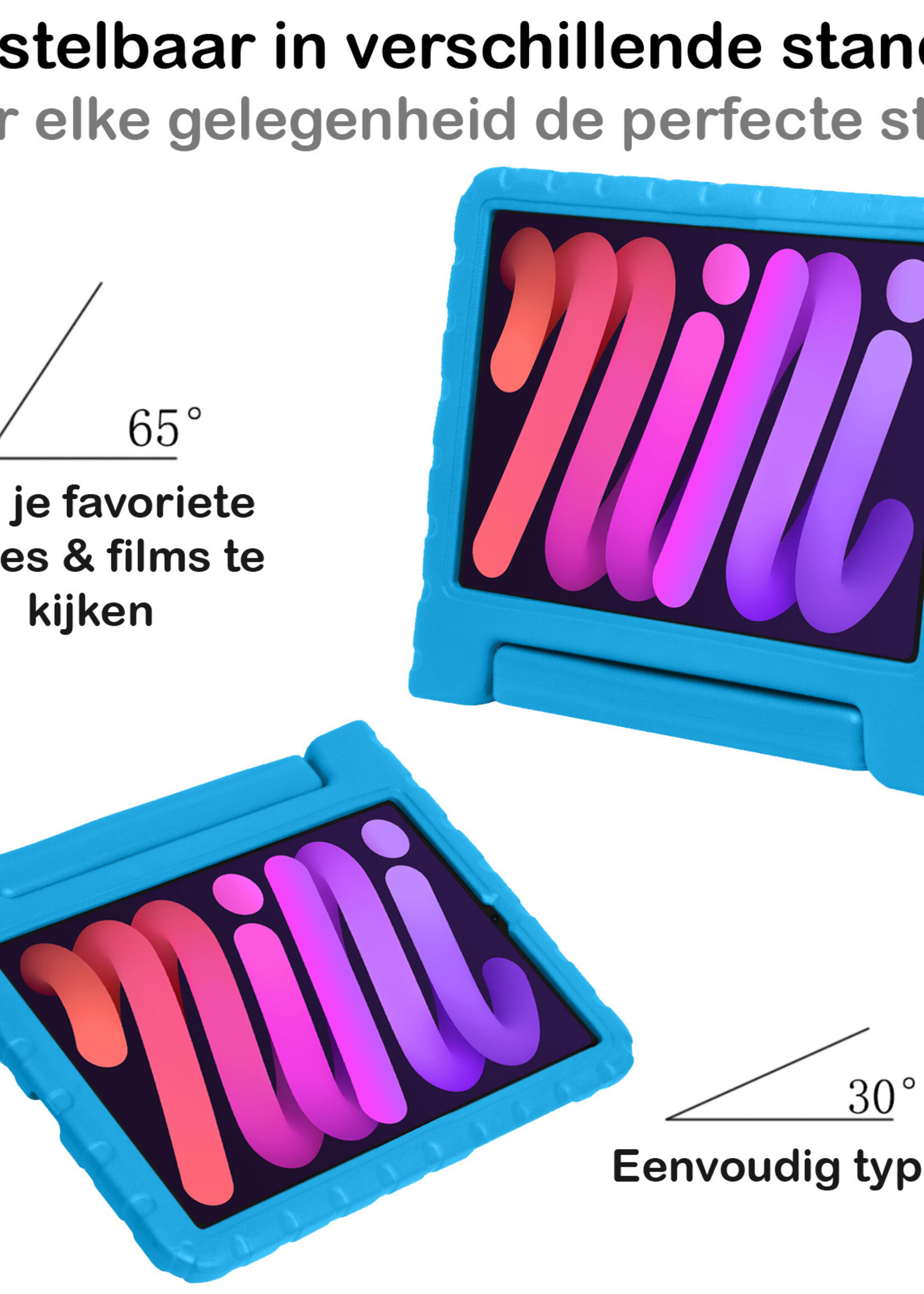 BTH Kinderhoes Geschikt voor iPad Mini 6 Hoes Kinder Hoesje Kids Case Cover Kidsproof Met Screenprotector - Hoesje Geschikt voor iPad Mini 6 Hoesje Kinder Hoes - Blauw