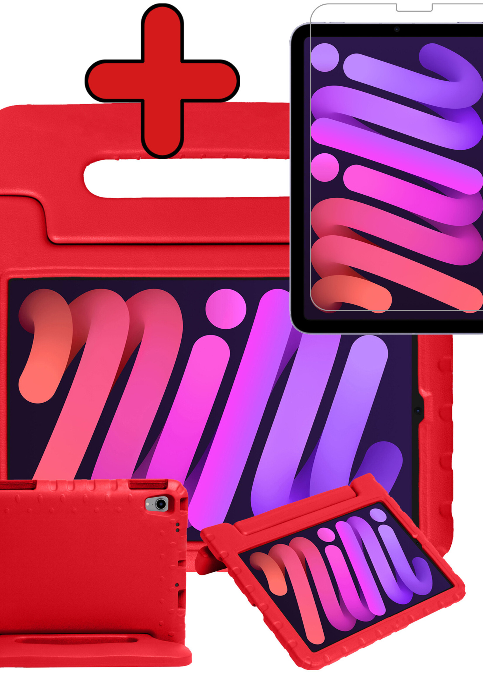 BTH Kinderhoes Geschikt voor iPad Mini 6 Hoes Kinder Hoesje Kids Case Cover Kidsproof Met Screenprotector - Hoesje Geschikt voor iPad Mini 6 Hoesje Kinder Hoes - Rood