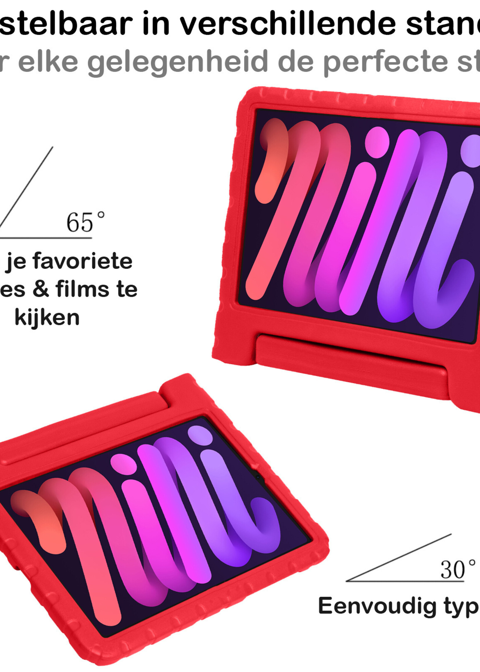 BTH Kinderhoes Geschikt voor iPad Mini 6 Hoes Kinder Hoesje Kids Case Cover Kidsproof Met Screenprotector - Hoesje Geschikt voor iPad Mini 6 Hoesje Kinder Hoes - Rood