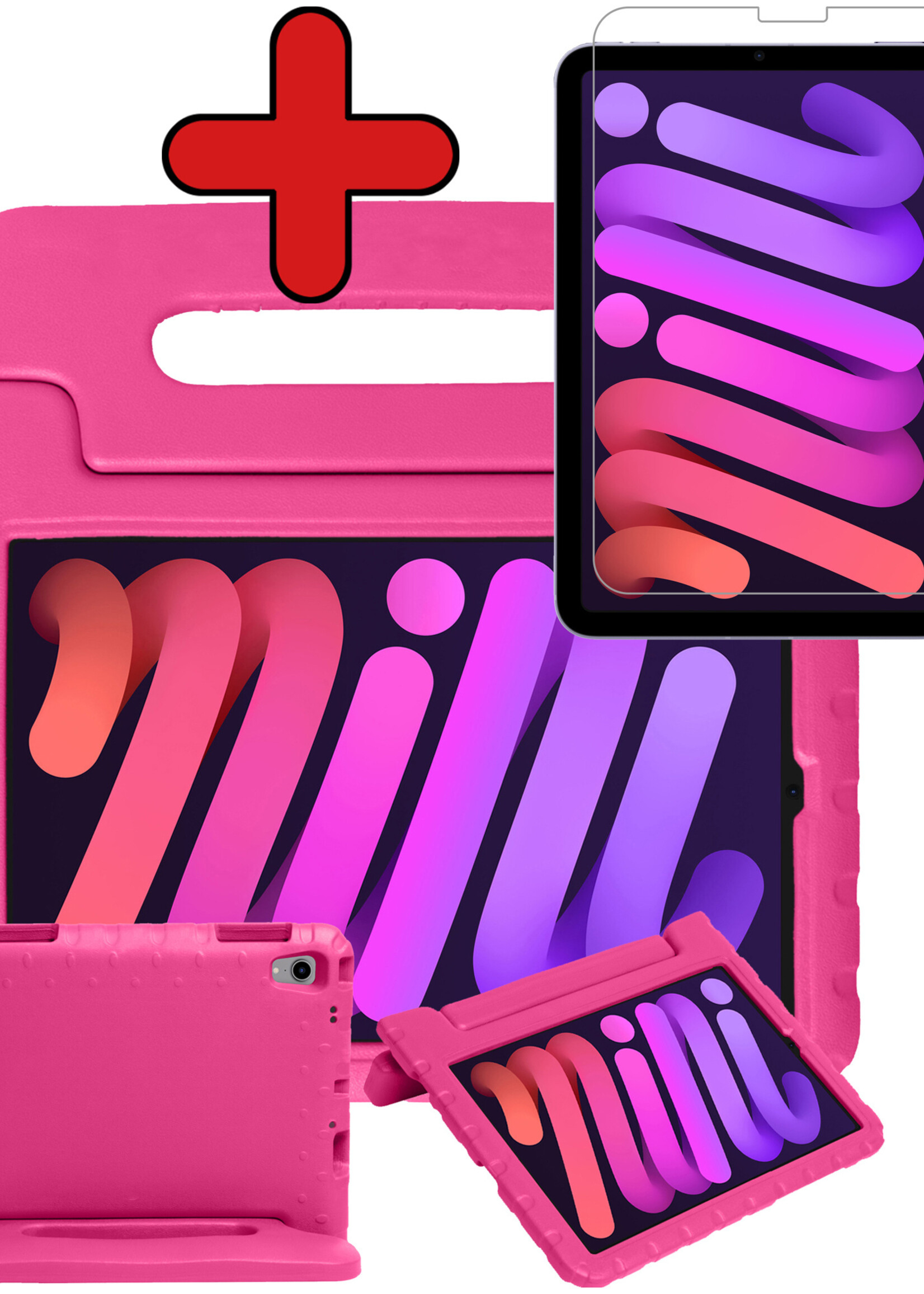 BTH Kinderhoes Geschikt voor iPad Mini 6 Hoes Kinder Hoesje Kids Case Cover Kidsproof Met Screenprotector - Hoesje Geschikt voor iPad Mini 6 Hoesje Kinder Hoes - Roze