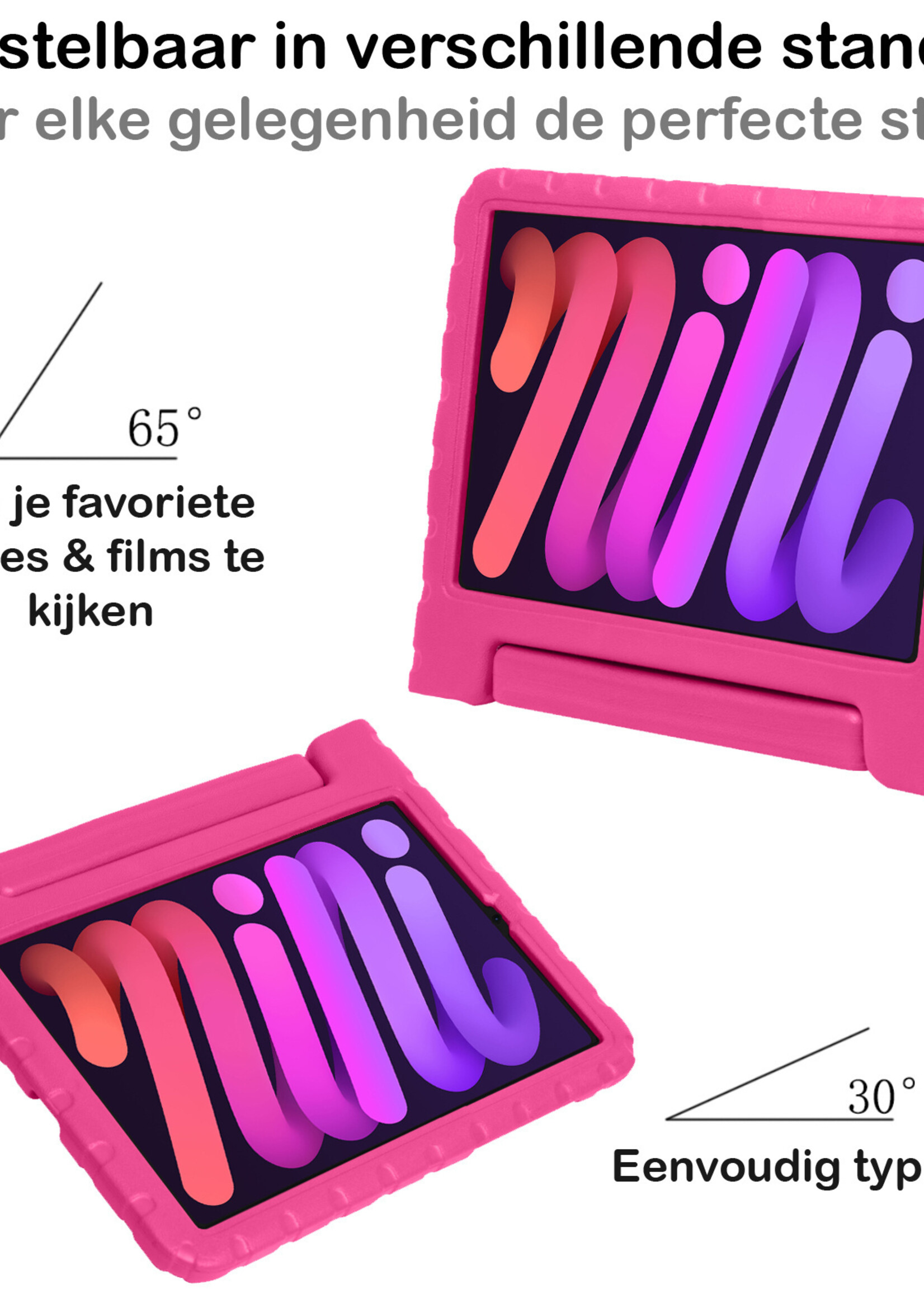 BTH Kinderhoes Geschikt voor iPad Mini 6 Hoes Kinder Hoesje Kids Case Cover Kidsproof Met Screenprotector - Hoesje Geschikt voor iPad Mini 6 Hoesje Kinder Hoes - Roze