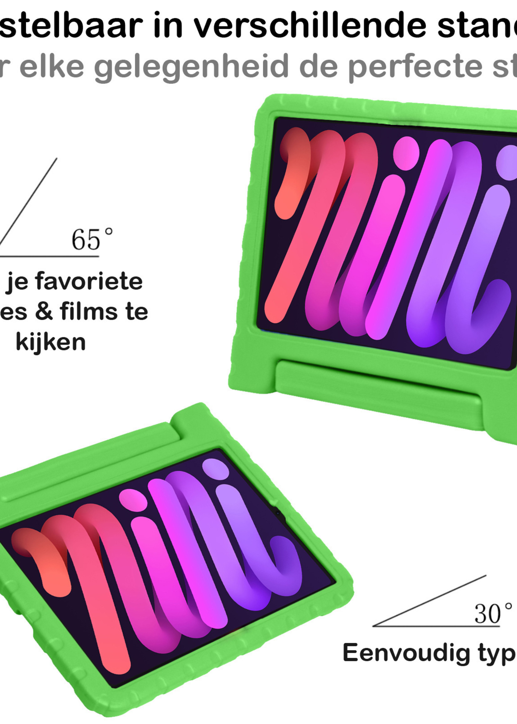 BTH Kinderhoes Geschikt voor iPad Mini 6 Hoes Kinder Hoesje Kids Case Cover Kidsproof Met 2x Screenprotector - Hoesje Geschikt voor iPad Mini 6 Hoesje Kinder Hoes - Groen