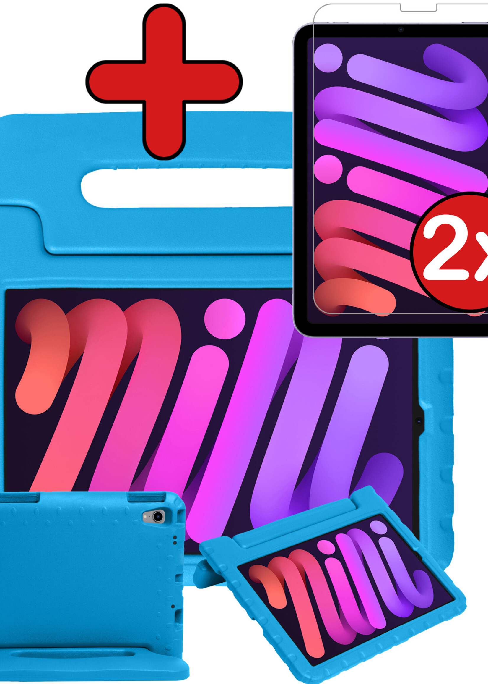 BTH Kinderhoes Geschikt voor iPad Mini 6 Hoes Kinder Hoesje Kids Case Cover Kidsproof Met 2x Screenprotector - Hoesje Geschikt voor iPad Mini 6 Hoesje Kinder Hoes - Blauw