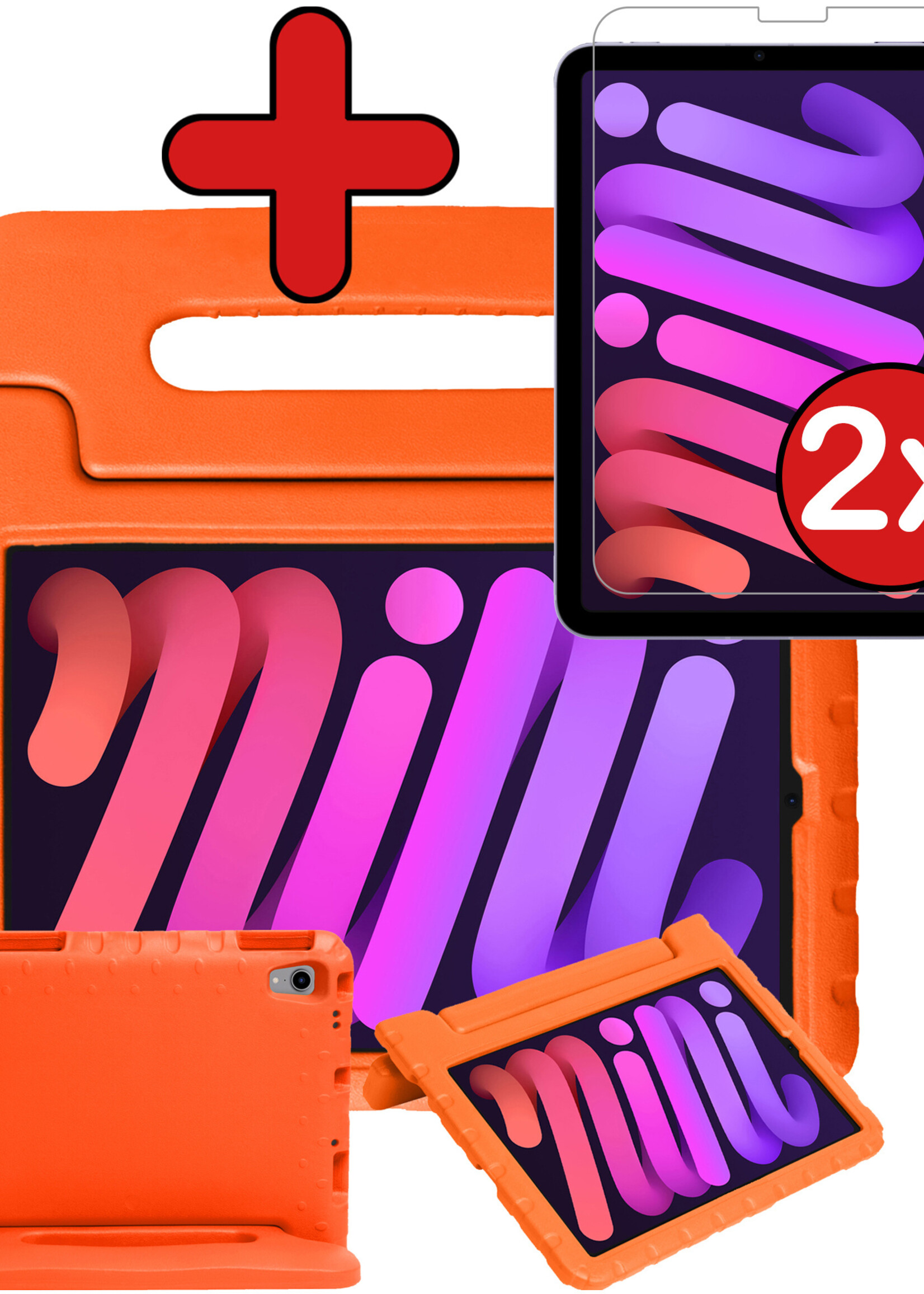 BTH Kinderhoes Geschikt voor iPad Mini 6 Hoes Kinder Hoesje Kids Case Cover Kidsproof Met 2x Screenprotector - Hoesje Geschikt voor iPad Mini 6 Hoesje Kinder Hoes - Oranje