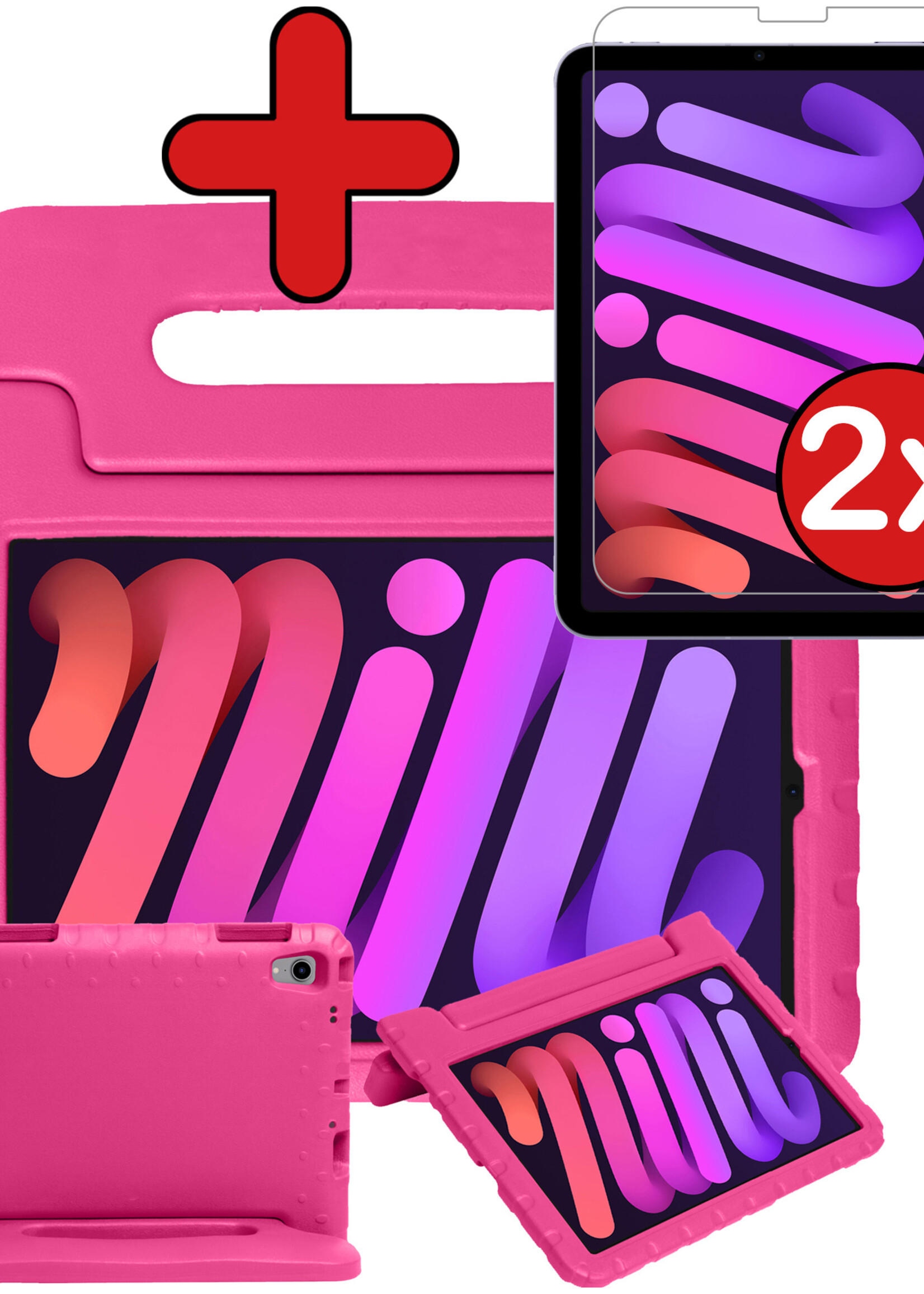 BTH Kinderhoes Geschikt voor iPad Mini 6 Hoes Kinder Hoesje Kids Case Cover Kidsproof Met 2x Screenprotector - Hoesje Geschikt voor iPad Mini 6 Hoesje Kinder Hoes - Roze