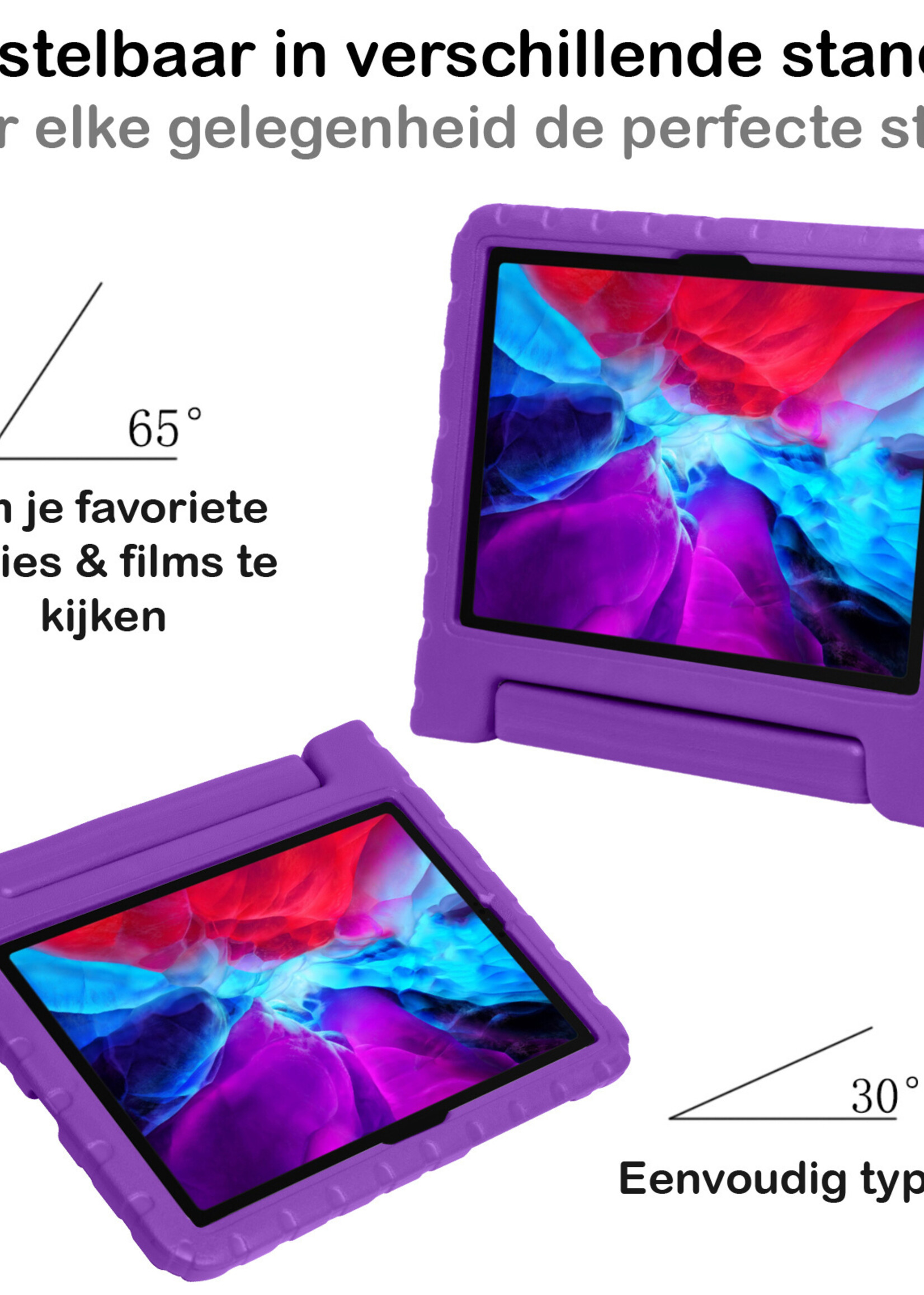 BTH Kinderhoes Geschikt voor iPad Pro 2018 (11 inch) Hoes Kinder Hoesje Kids Case Cover Kidsproof Met Screenprotector - Hoesje Geschikt voor iPad Pro 11 inch (2018) Hoesje Kinder Hoes - Paars