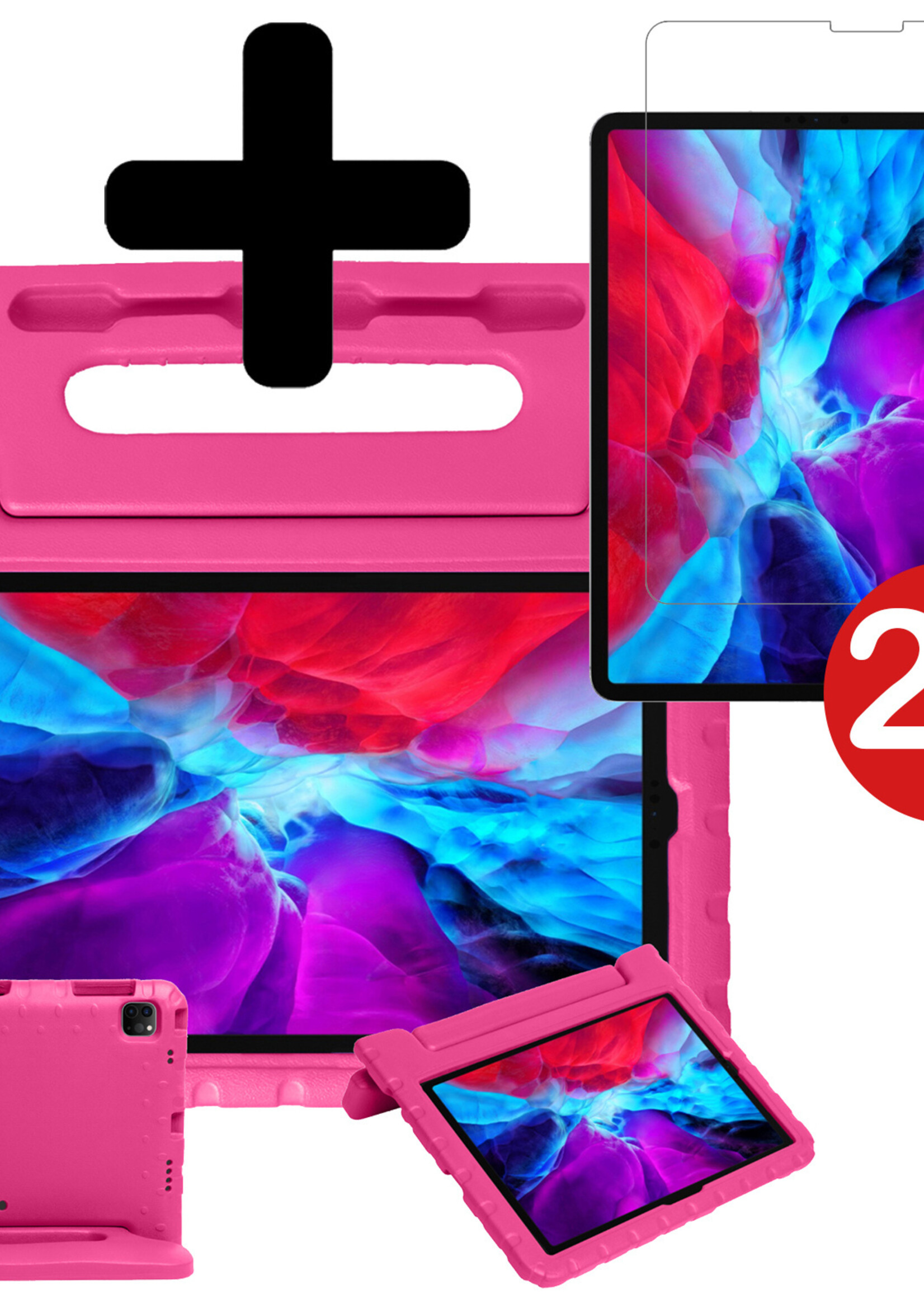 BTH Kinderhoes Geschikt voor iPad Pro 2018 (11 inch) Hoes Kinder Hoesje Kids Case Cover Kidsproof Met 2x Screenprotector - Hoesje Geschikt voor iPad Pro 11 inch (2018) Hoesje Kinder Hoes - Roze