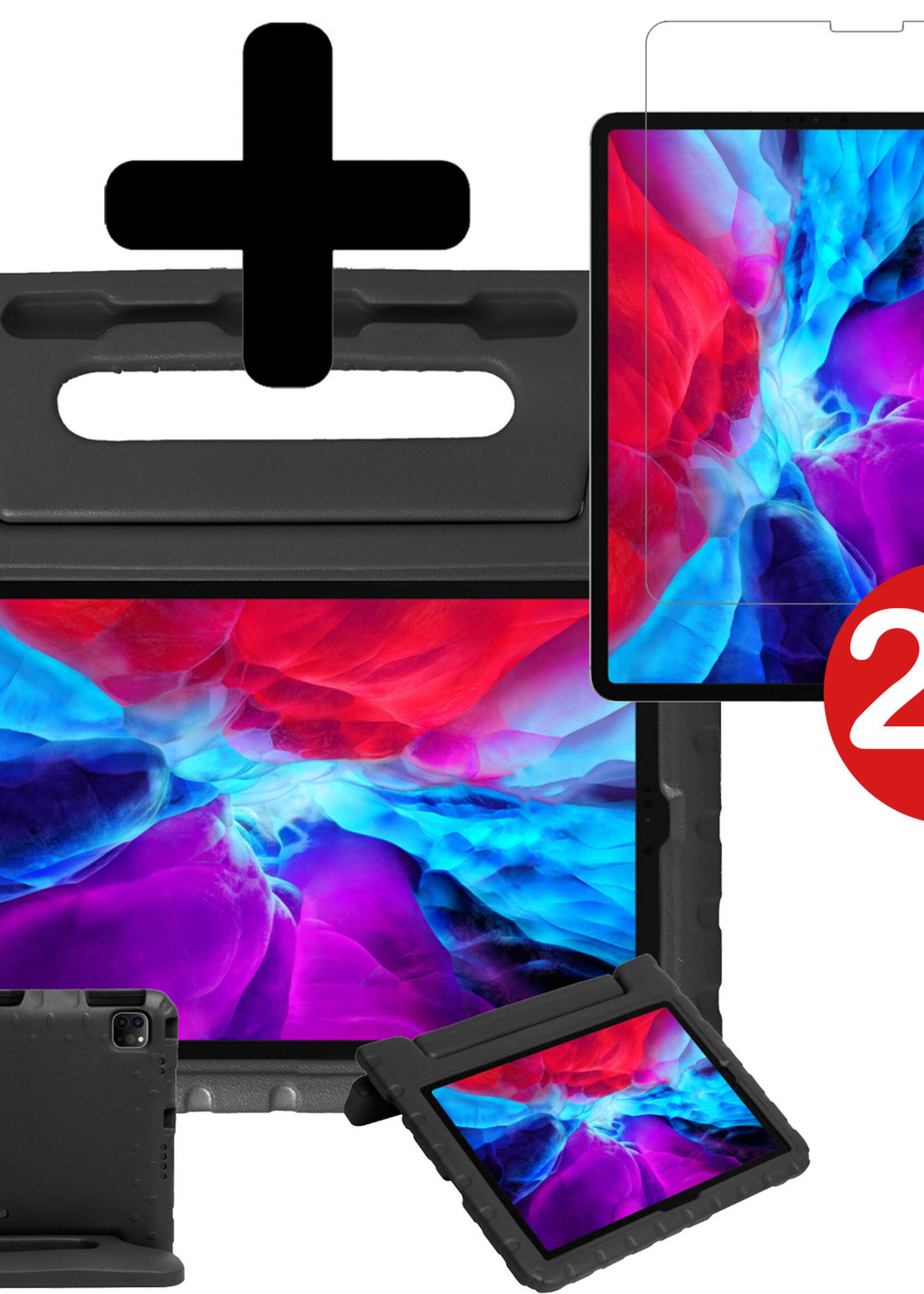 BTH Kinderhoes Geschikt voor iPad Pro 2018 (11 inch) Hoes Kinder Hoesje Kids Case Cover Kidsproof Met 2x Screenprotector - Hoesje Geschikt voor iPad Pro 11 inch (2018) Hoesje Kinder Hoes - Zwart