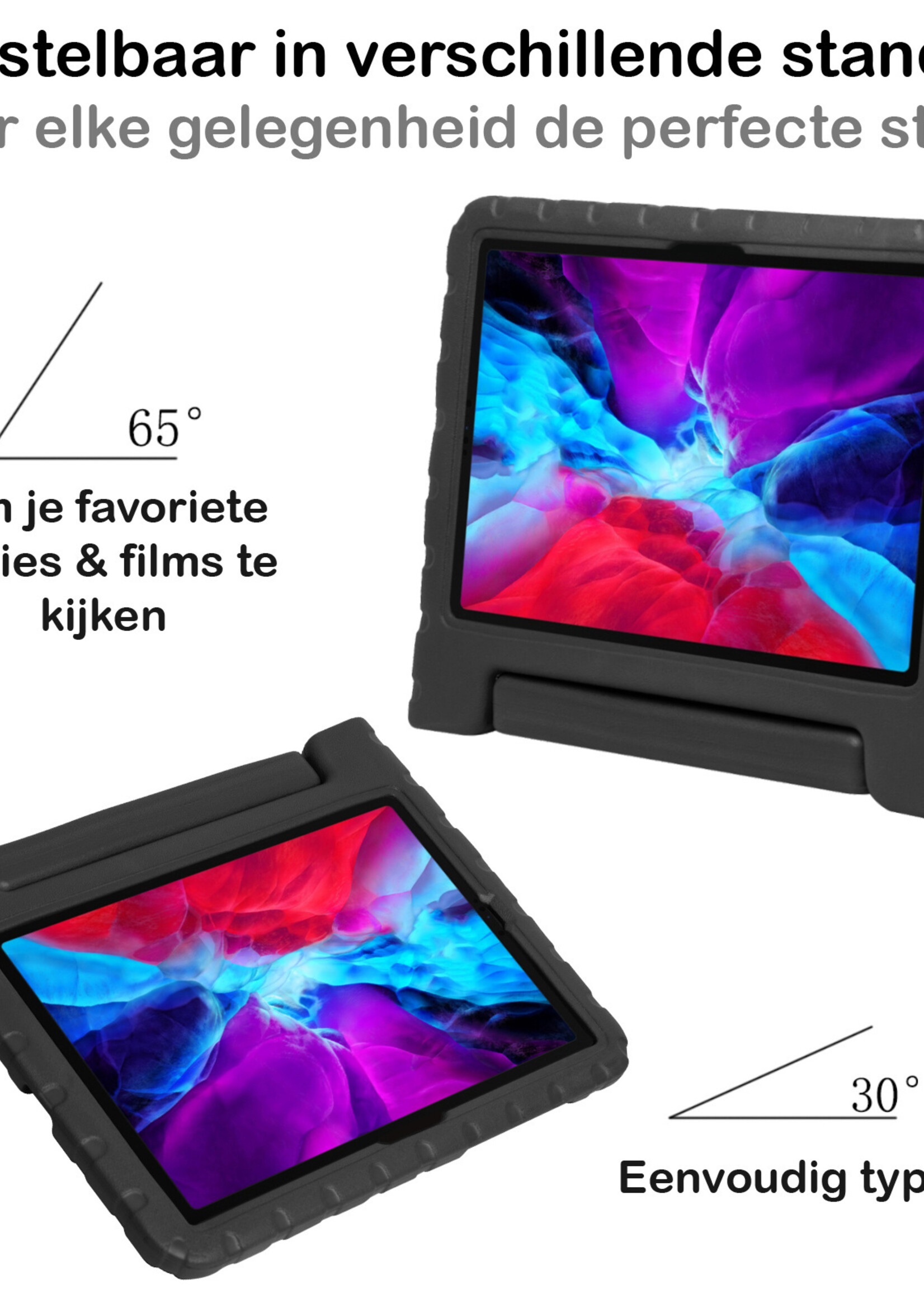 BTH Kinderhoes Geschikt voor iPad Pro 2018 (11 inch) Hoes Kinder Hoesje Kids Case Cover Kidsproof Met 2x Screenprotector - Hoesje Geschikt voor iPad Pro 11 inch (2018) Hoesje Kinder Hoes - Zwart