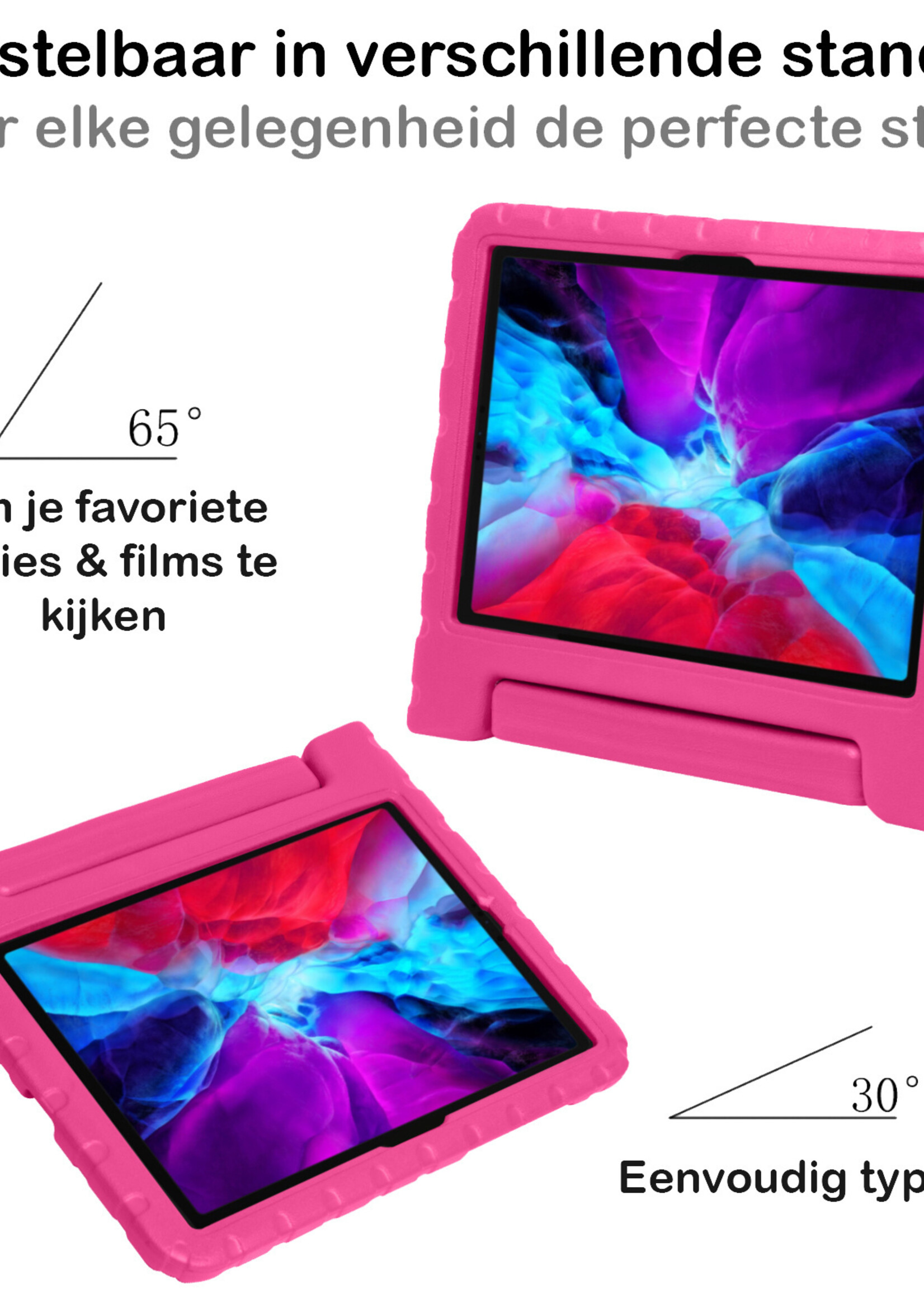 BTH Kinderhoes Geschikt voor iPad Pro 2021 (11 inch) Hoes Kinder Hoesje Kids Case Cover Kidsproof Met Screenprotector - Hoesje Geschikt voor iPad Pro 11 inch (2021) Hoesje Kinder Hoes - Roze