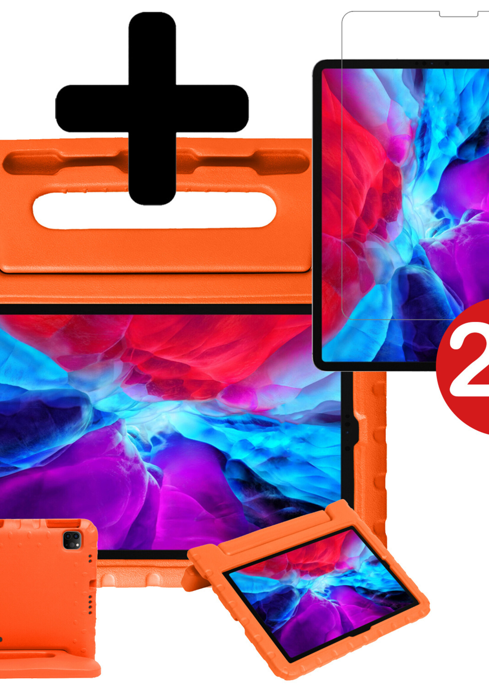 BTH Kinderhoes Geschikt voor iPad Pro 2021 (11 inch) Hoes Kinder Hoesje Kids Case Cover Kidsproof Met 2x Screenprotector - Hoesje Geschikt voor iPad Pro 11 inch (2021) Hoesje Kinder Hoes - Oranje