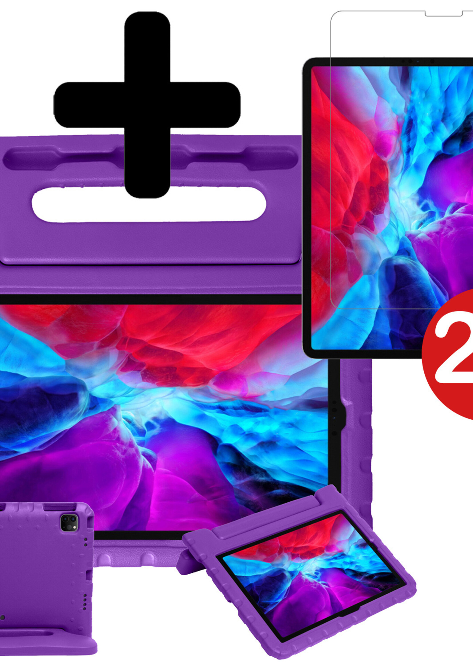 BTH Kinderhoes Geschikt voor iPad Pro 2021 (11 inch) Hoes Kinder Hoesje Kids Case Cover Kidsproof Met 2x Screenprotector - Hoesje Geschikt voor iPad Pro 11 inch (2021) Hoesje Kinder Hoes - Paars
