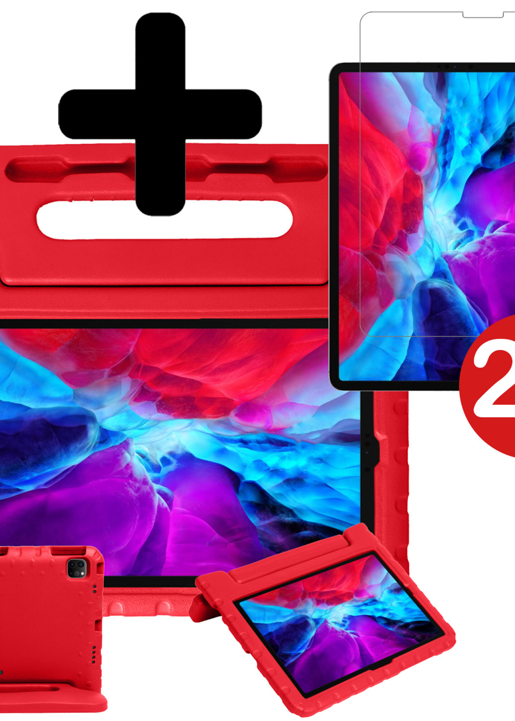 BTH Kinderhoes Geschikt voor iPad Pro 2021 (11 inch) Hoes Kinder Hoesje Kids Case Cover Kidsproof Met 2x Screenprotector - Hoesje Geschikt voor iPad Pro 11 inch (2021) Hoesje Kinder Hoes - Rood