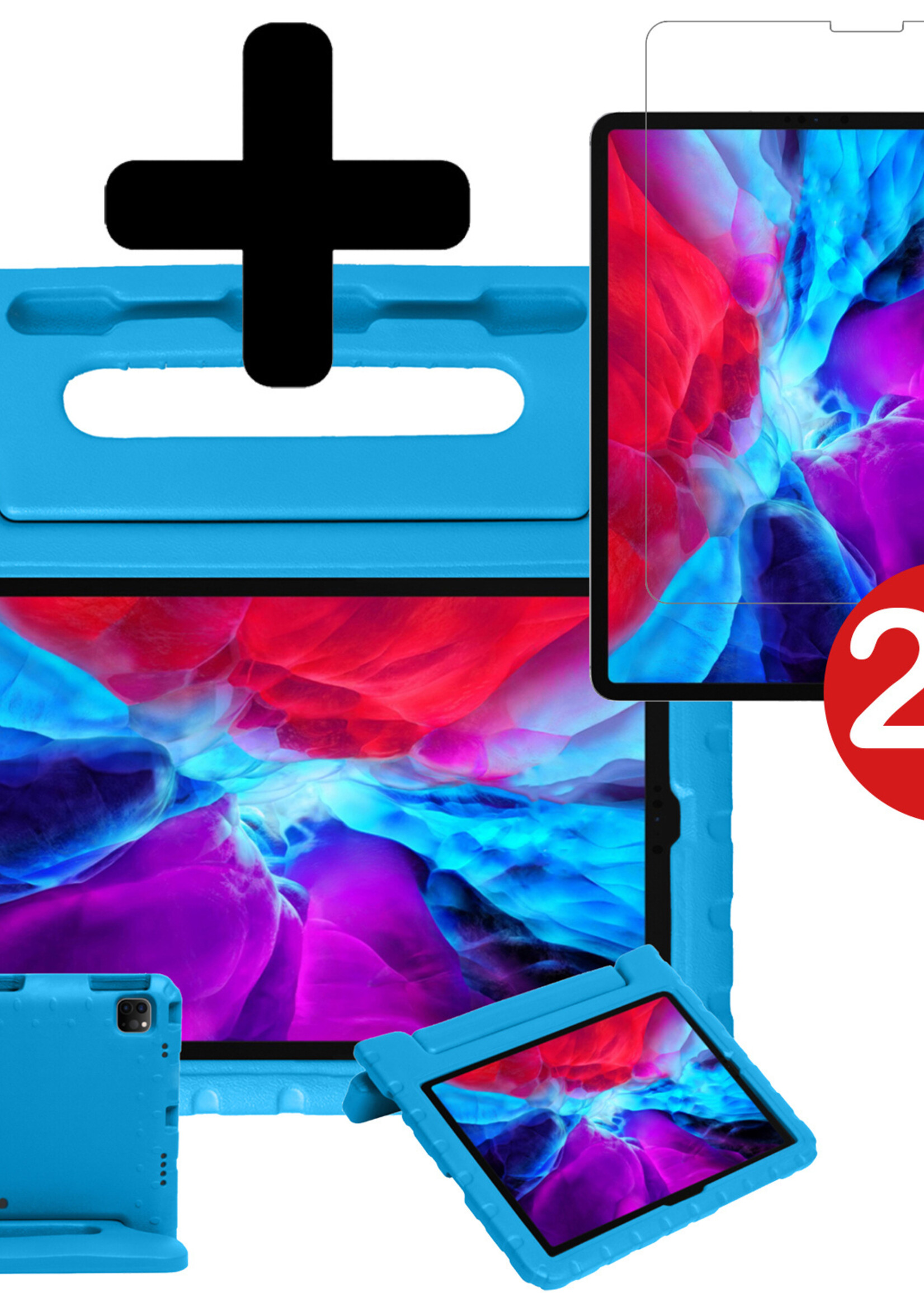 BTH Kinderhoes Geschikt voor iPad Pro 2021 (11 inch) Hoes Kinder Hoesje Kids Case Cover Kidsproof Met 2x Screenprotector - Hoesje Geschikt voor iPad Pro 11 inch (2021) Hoesje Kinder Hoes - Blauw