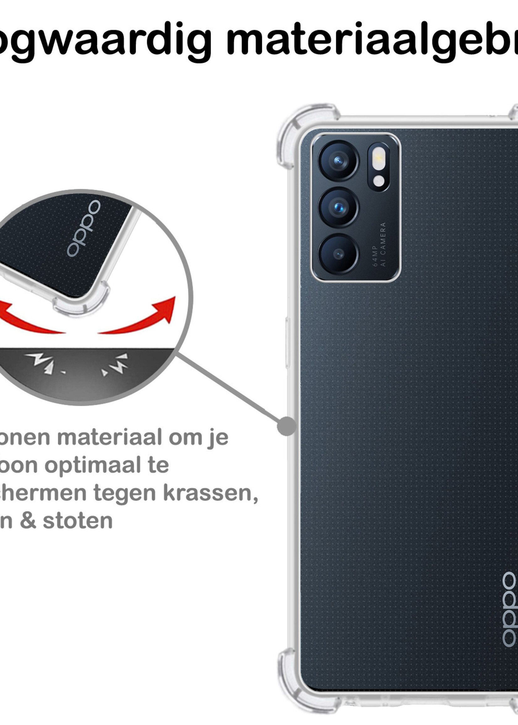 BTH Hoesje Geschikt voor OPPO Reno 6 Hoesje Siliconen Shock Proof Case Hoes Met 2x Screenprotector - Hoes Geschikt voor OPPO Reno 6 Hoes Cover Case Shockproof - Transparant