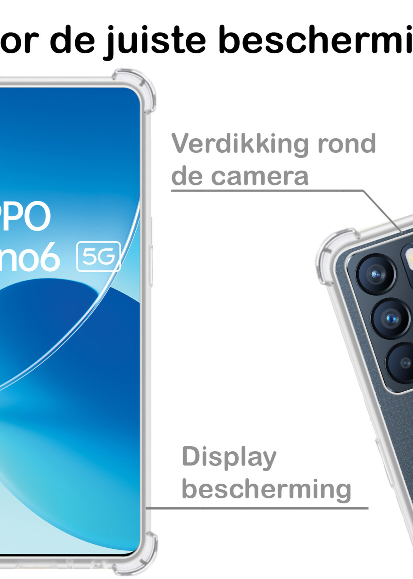 BTH Hoesje Geschikt voor OPPO Reno 6 Hoesje Siliconen Shock Proof Case Hoes Met 2x Screenprotector - Hoes Geschikt voor OPPO Reno 6 Hoes Cover Case Shockproof - Transparant
