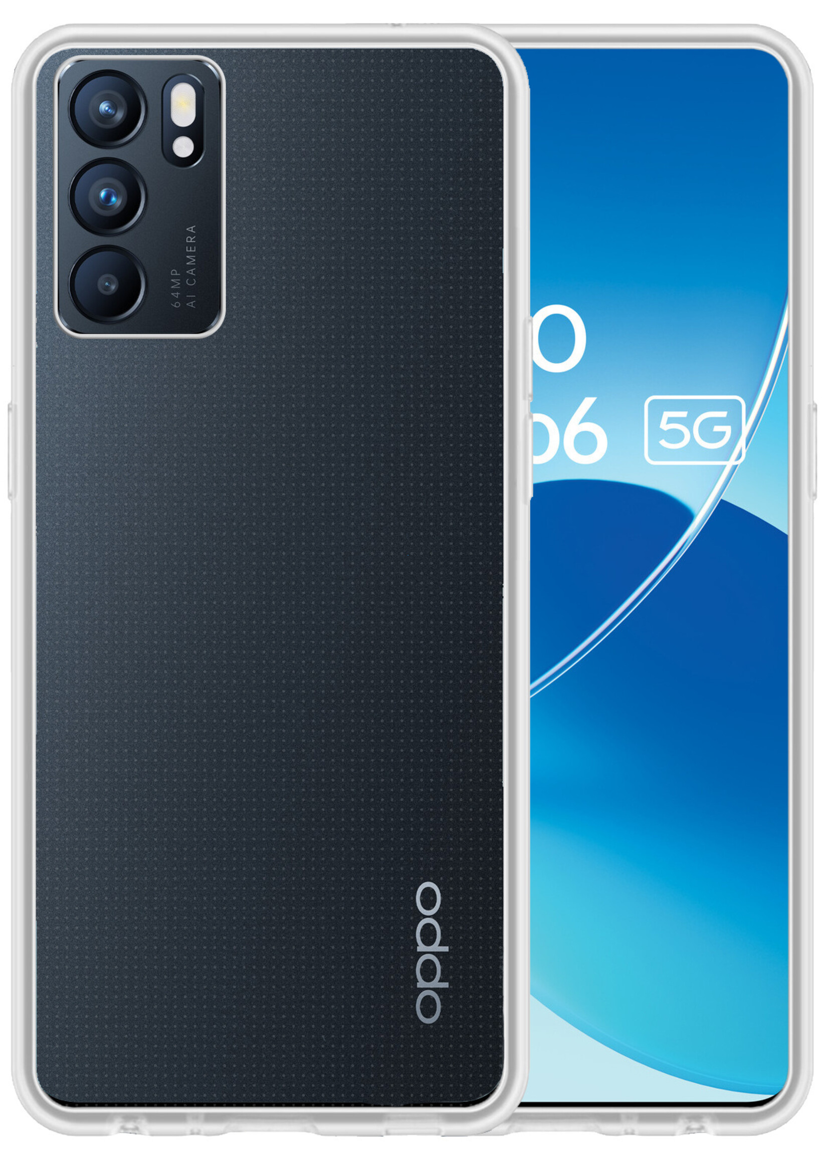 BTH Hoesje Geschikt voor OPPO Reno 6 Hoesje Siliconen Case Hoes - Hoes Geschikt voor OPPO Reno 6 Hoes Cover Case - Transparant - 2 PACK