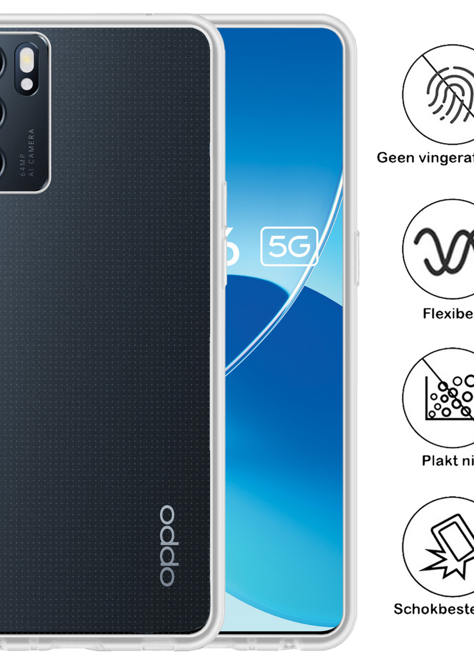 BTH Hoesje Geschikt voor OPPO Reno 6 Hoesje Siliconen Case Hoes Met Screenprotector - Hoes Geschikt voor OPPO Reno 6 Hoes Cover Case - Transparant