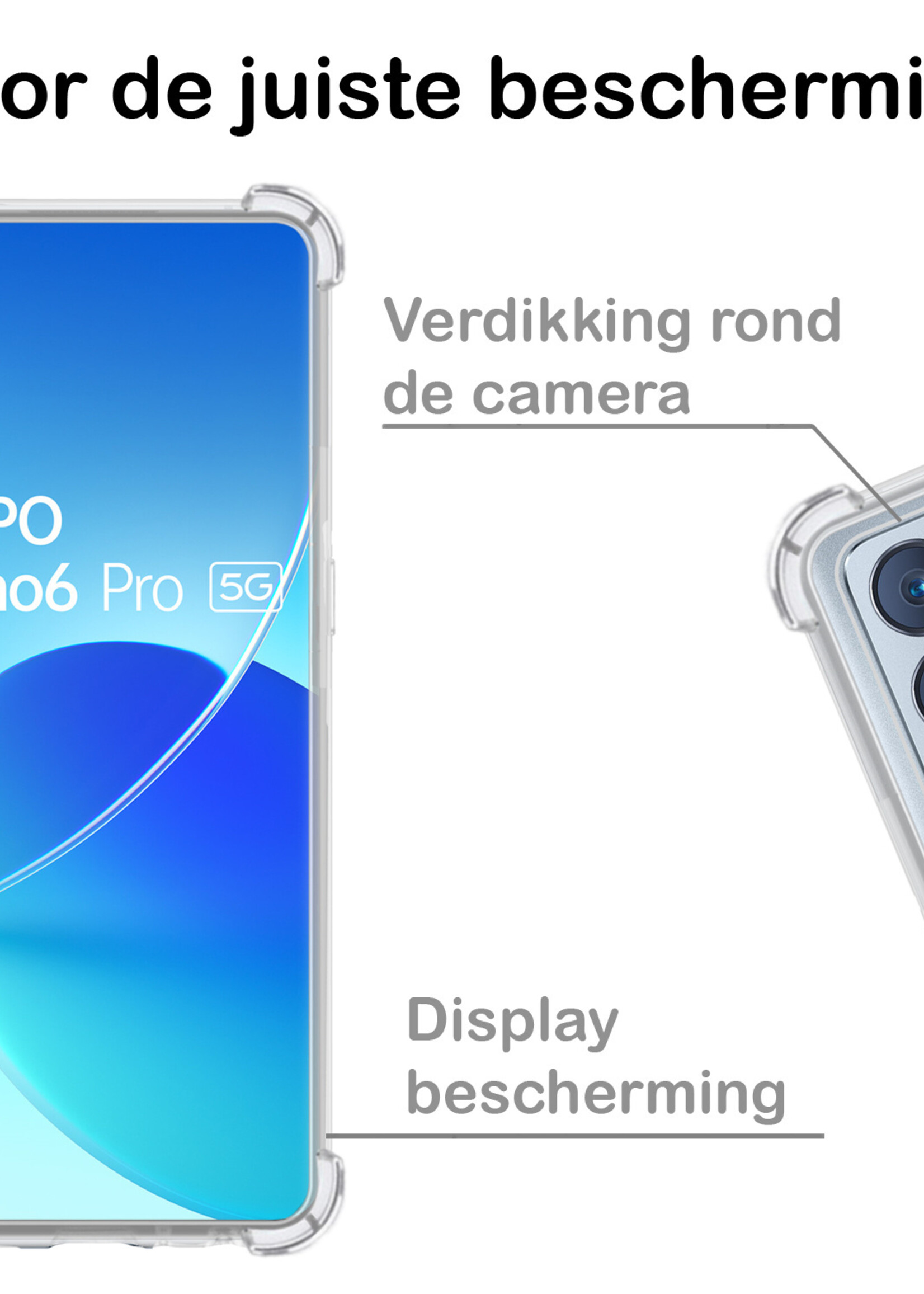 BTH Hoesje Geschikt voor OPPO Reno 6 Pro Hoesje Siliconen Shock Proof Case Hoes - Hoes Geschikt voor OPPO Reno 6 Pro Hoes Cover Case Shockproof - Transparant - 2 PACK