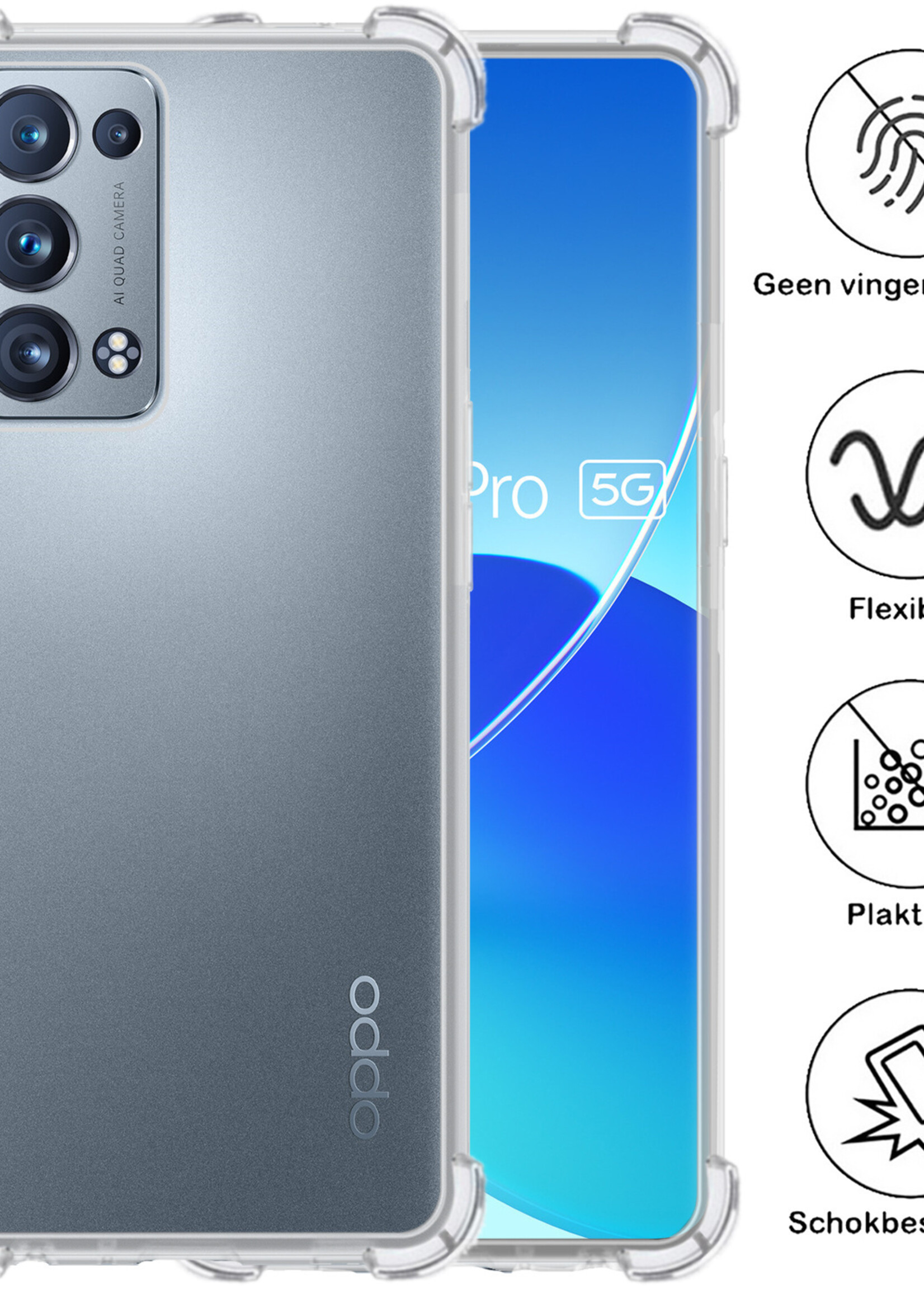 BTH Hoesje Geschikt voor OPPO Reno 6 Pro Hoesje Siliconen Shock Proof Case Hoes Met Screenprotector - Hoes Geschikt voor OPPO Reno 6 Pro Hoes Cover Case Shockproof - Transparant