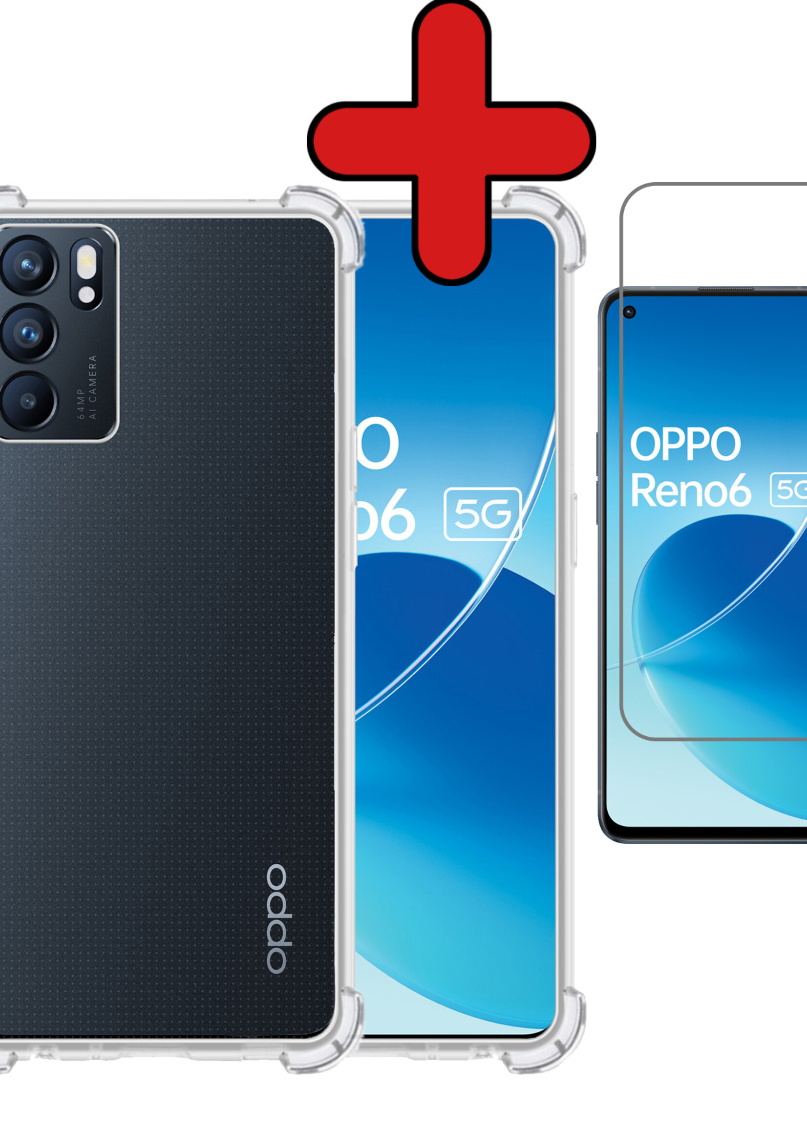 BTH Hoesje Geschikt voor OPPO Reno 6 Hoesje Siliconen Shock Proof Case Hoes Met Screenprotector - Hoes Geschikt voor OPPO Reno 6 Hoes Cover Case Shockproof - Transparant