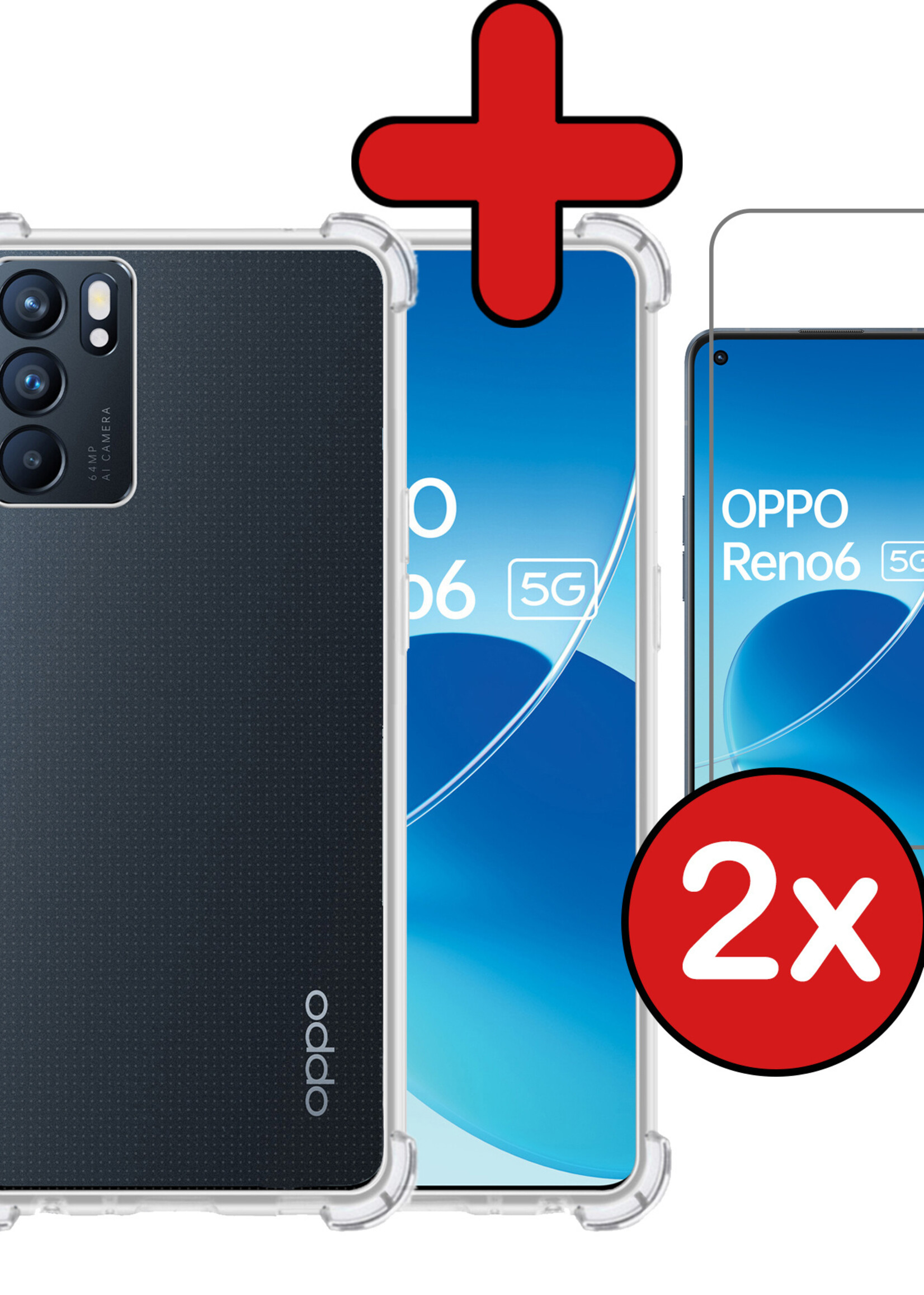 BTH Hoesje Geschikt voor OPPO Reno 6 Hoesje Siliconen Shock Proof Case Hoes Met 2x Screenprotector - Hoes Geschikt voor OPPO Reno 6 Hoes Cover Case Shockproof - Transparant