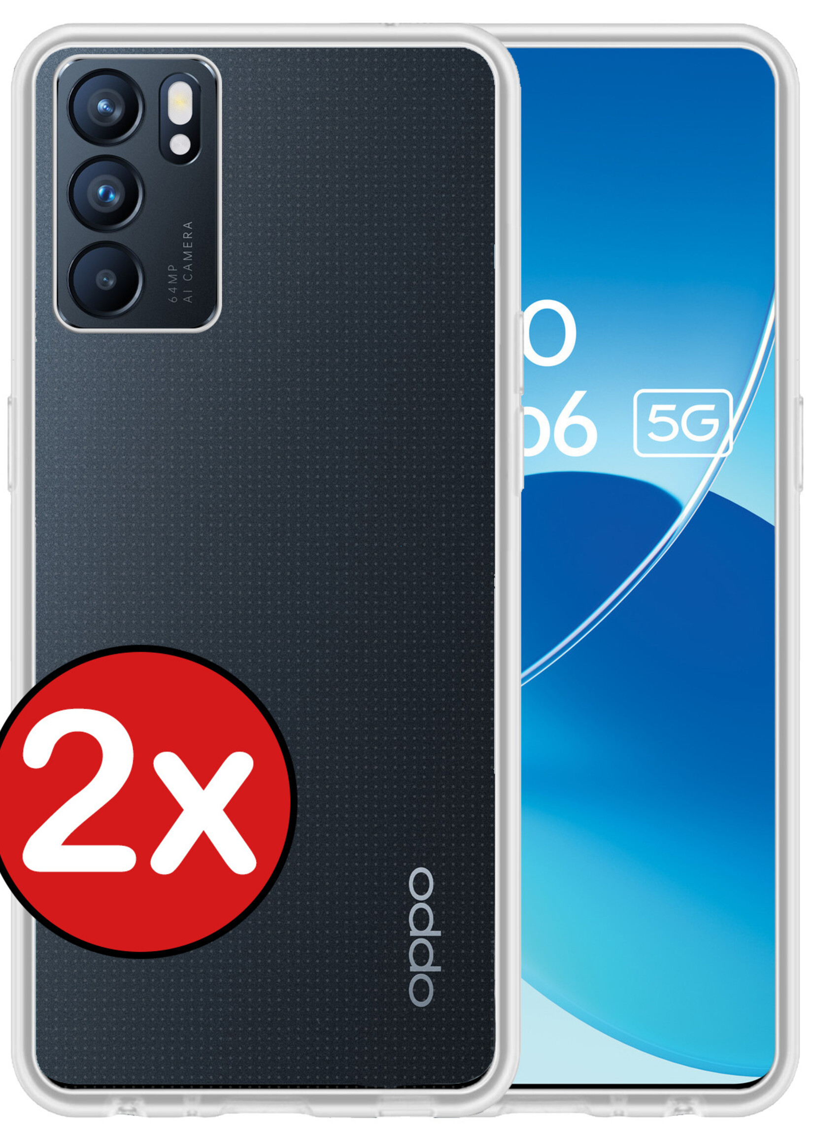 BTH Hoesje Geschikt voor OPPO Reno 6 Hoesje Siliconen Case Hoes - Hoes Geschikt voor OPPO Reno 6 Hoes Cover Case - Transparant - 2 PACK