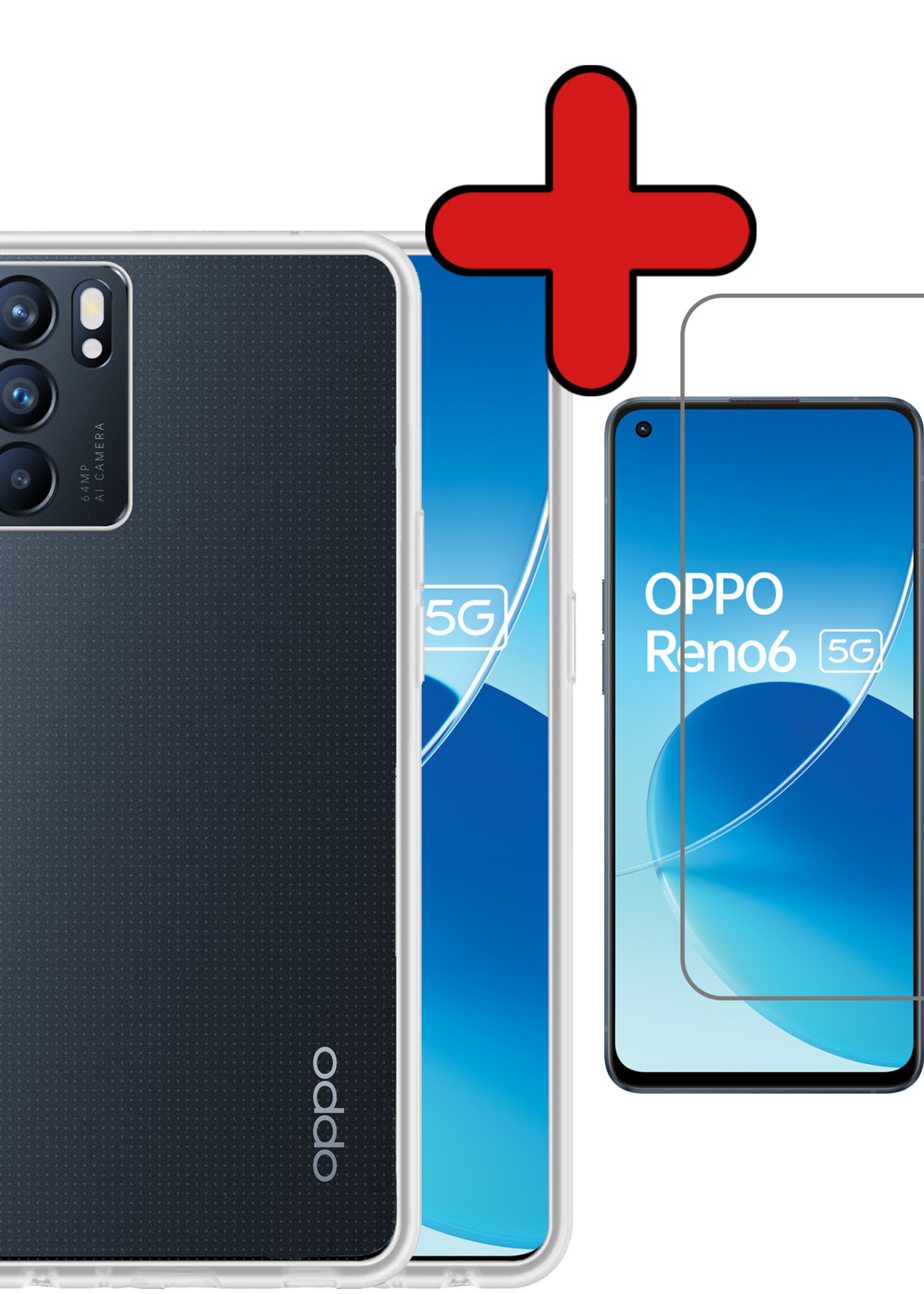 BTH Hoesje Geschikt voor OPPO Reno 6 Hoesje Siliconen Case Hoes Met Screenprotector - Hoes Geschikt voor OPPO Reno 6 Hoes Cover Case - Transparant