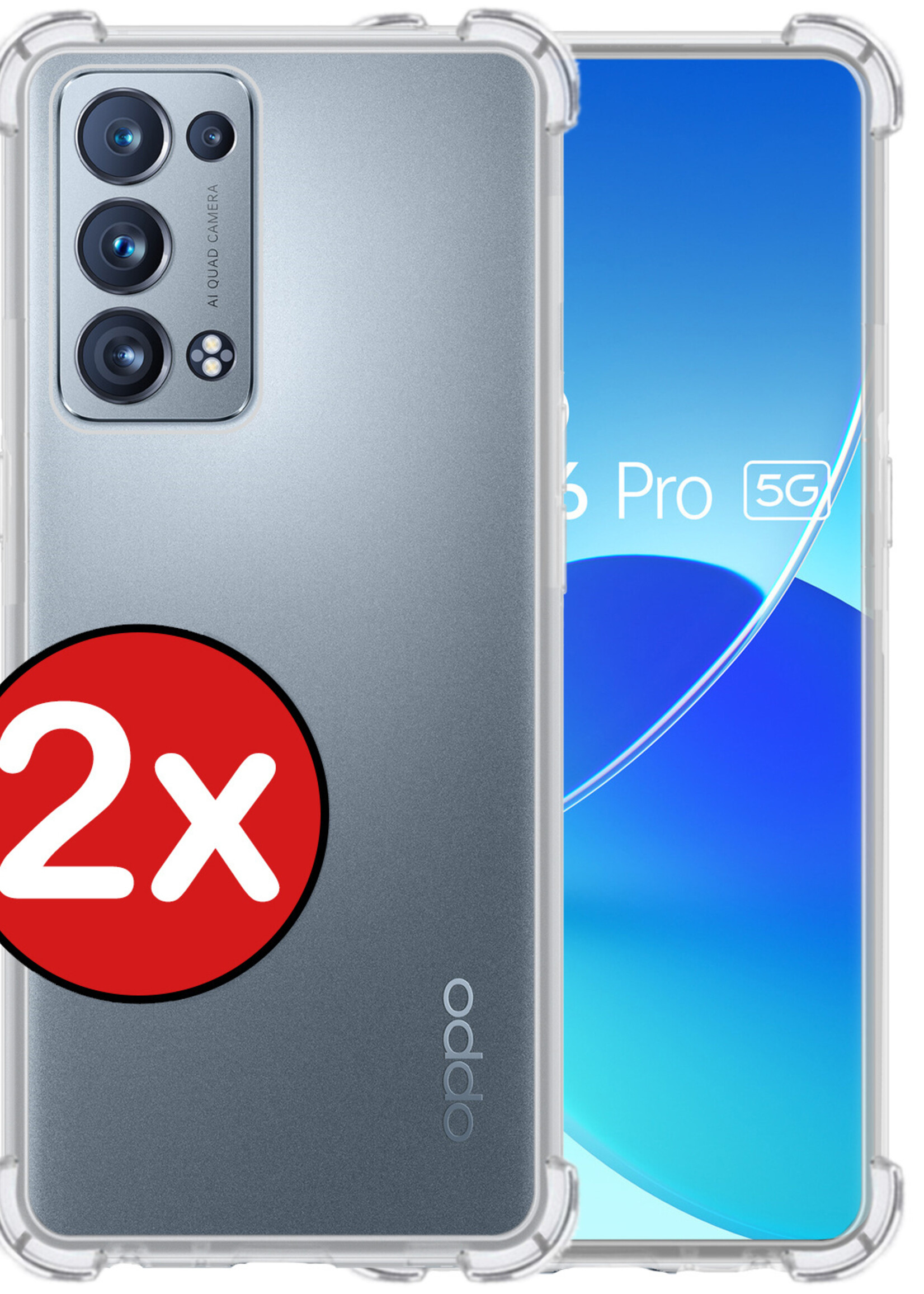 BTH Hoesje Geschikt voor OPPO Reno 6 Pro Hoesje Siliconen Shock Proof Case Hoes - Hoes Geschikt voor OPPO Reno 6 Pro Hoes Cover Case Shockproof - Transparant - 2 PACK