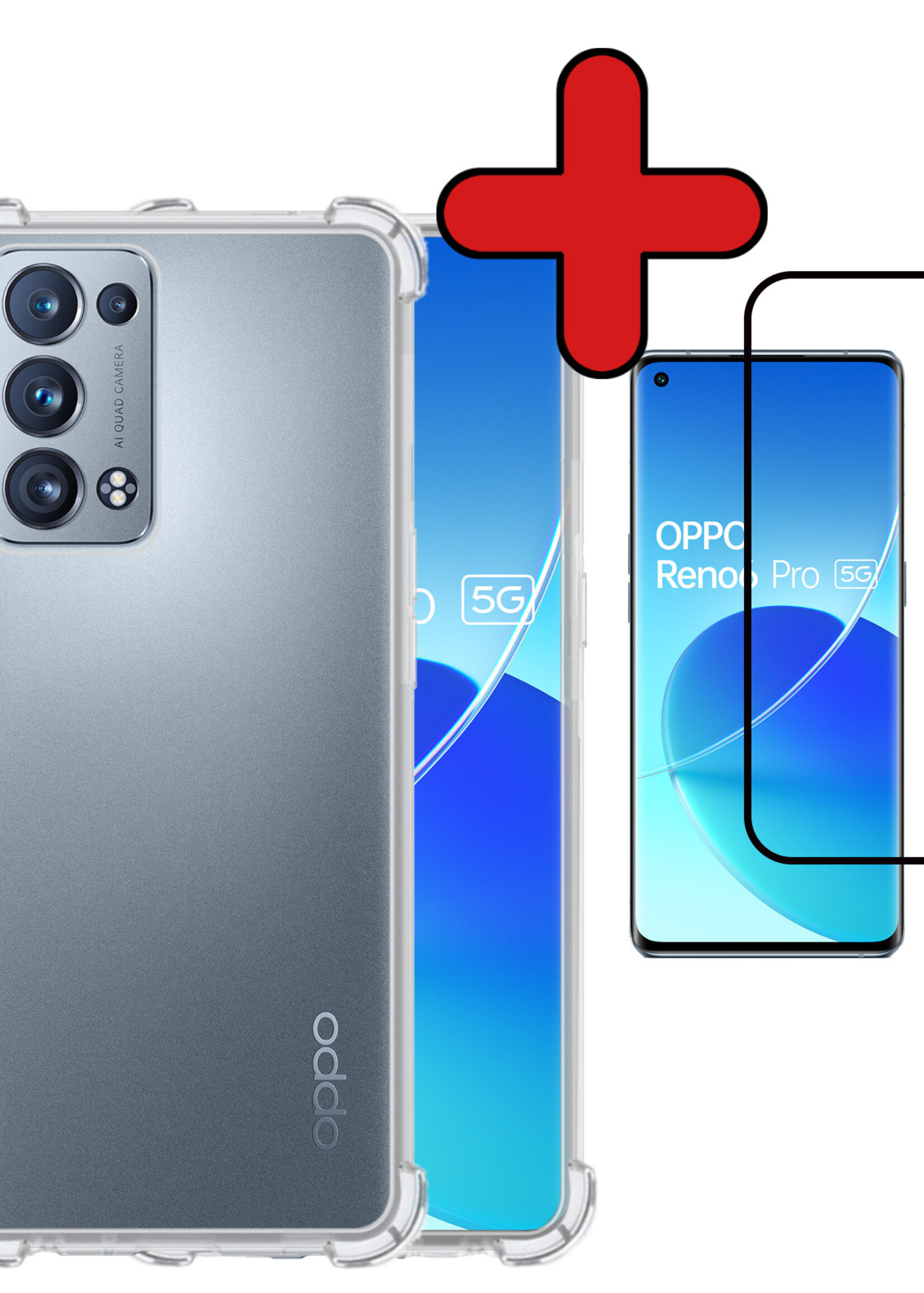 BTH Hoesje Geschikt voor OPPO Reno 6 Pro Hoesje Siliconen Shock Proof Case Hoes Met Screenprotector - Hoes Geschikt voor OPPO Reno 6 Pro Hoes Cover Case Shockproof - Transparant