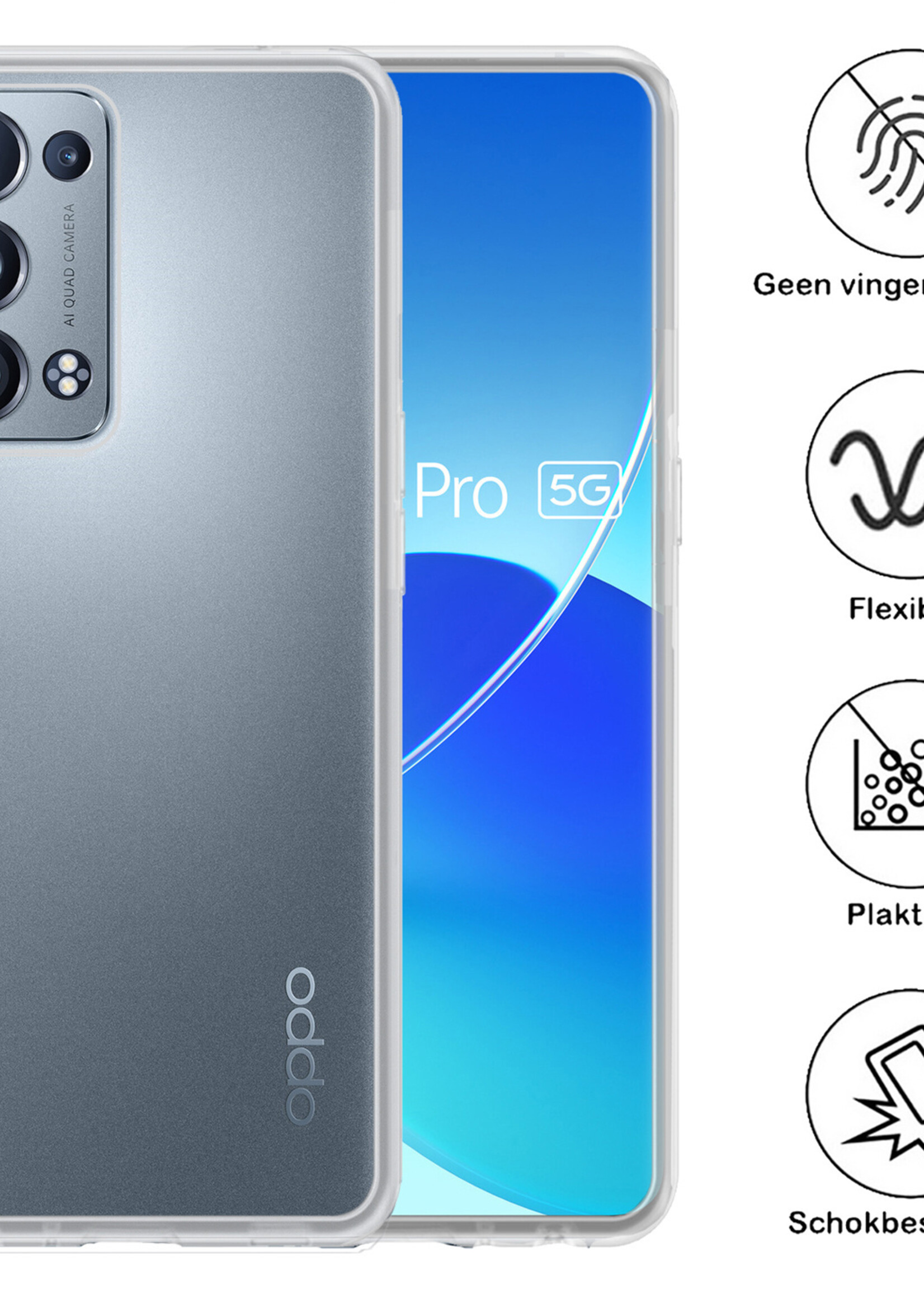 BTH Hoesje Geschikt voor OPPO Reno 6 Pro Hoesje Siliconen Case Hoes - Hoes Geschikt voor OPPO Reno 6 Pro Hoes Cover Case - Transparant - 2 PACK