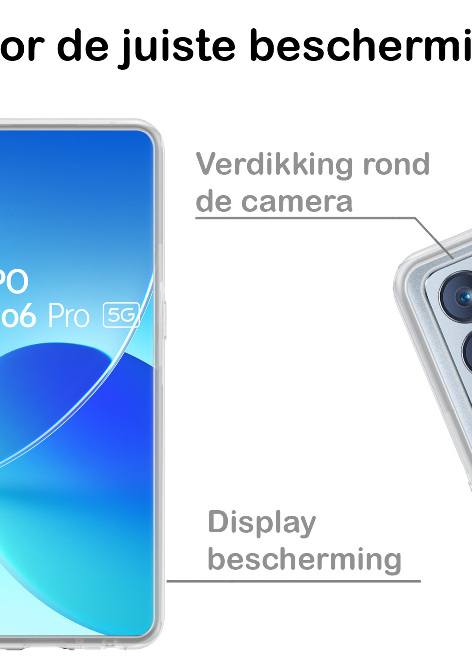 BTH Hoesje Geschikt voor OPPO Reno 6 Pro Hoesje Siliconen Case Hoes - Hoes Geschikt voor OPPO Reno 6 Pro Hoes Cover Case - Transparant - 2 PACK