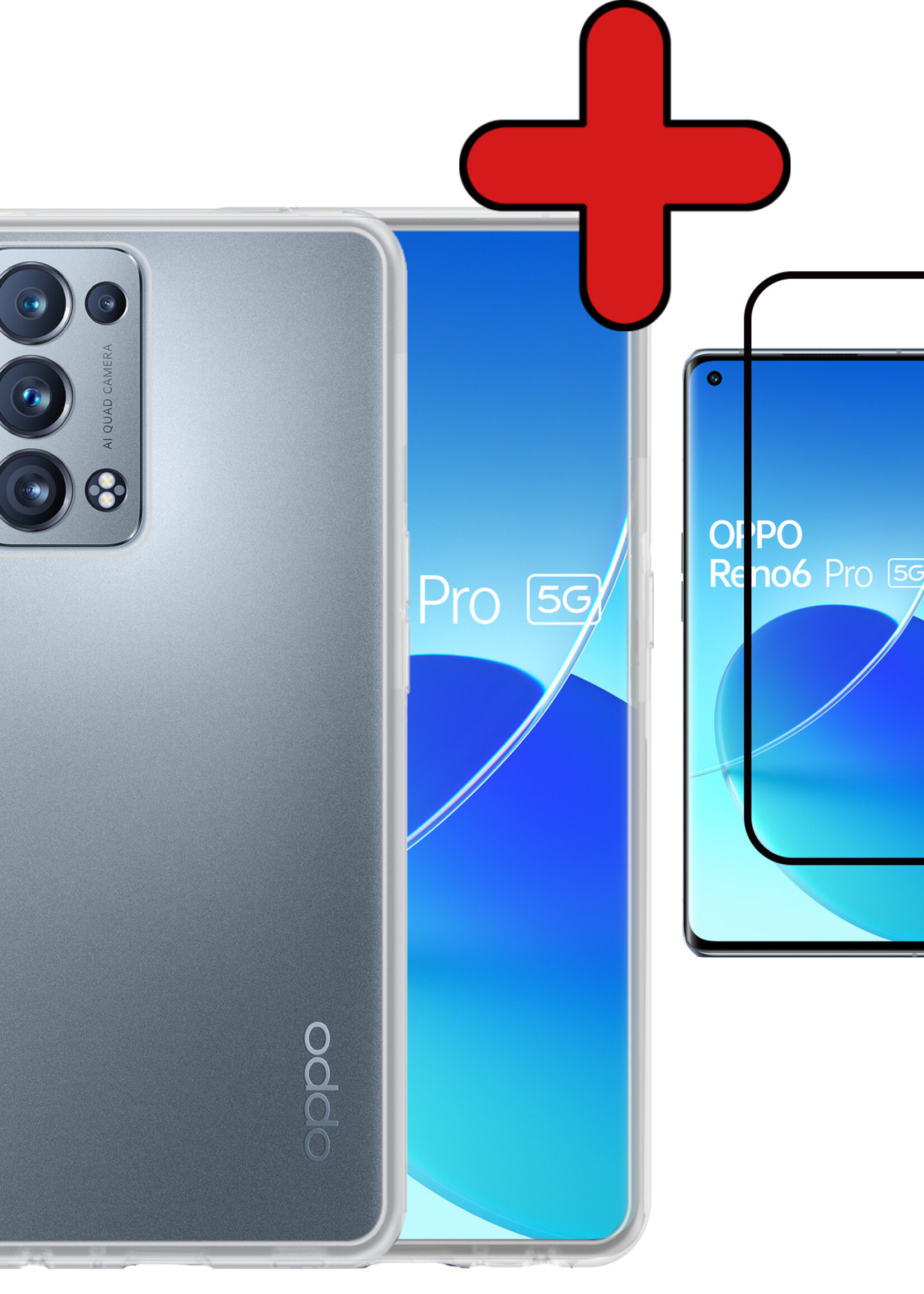 BTH Hoesje Geschikt voor OPPO Reno 6 Pro Hoesje Siliconen Case Hoes Met Screenprotector - Hoes Geschikt voor OPPO Reno 6 Pro Hoes Cover Case - Transparant