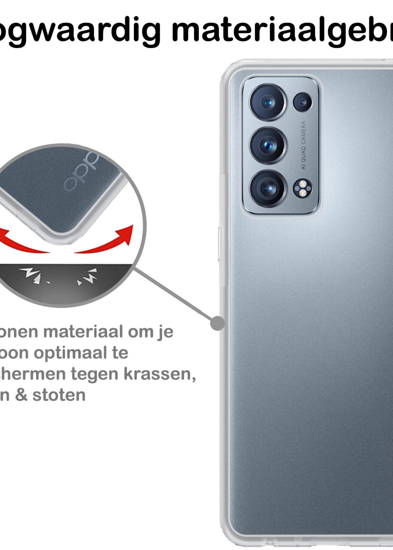 BTH Hoesje Geschikt voor OPPO Reno 6 Pro Hoesje Siliconen Case Hoes Met Screenprotector - Hoes Geschikt voor OPPO Reno 6 Pro Hoes Cover Case - Transparant