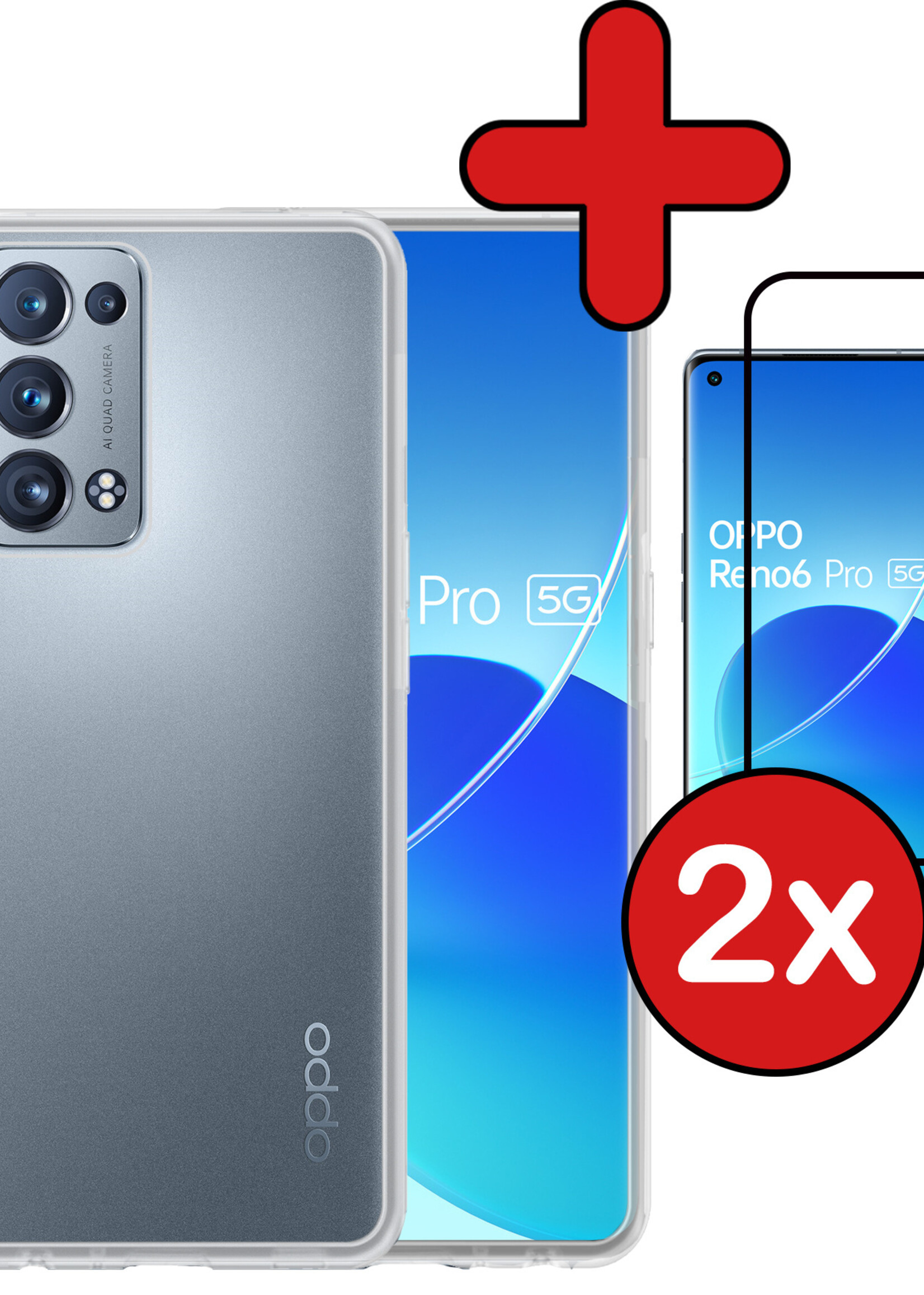 BTH Hoesje Geschikt voor OPPO Reno 6 Pro Hoesje Siliconen Case Hoes Met 2x Screenprotector - Hoes Geschikt voor OPPO Reno 6 Pro Hoes Cover Case - Transparant