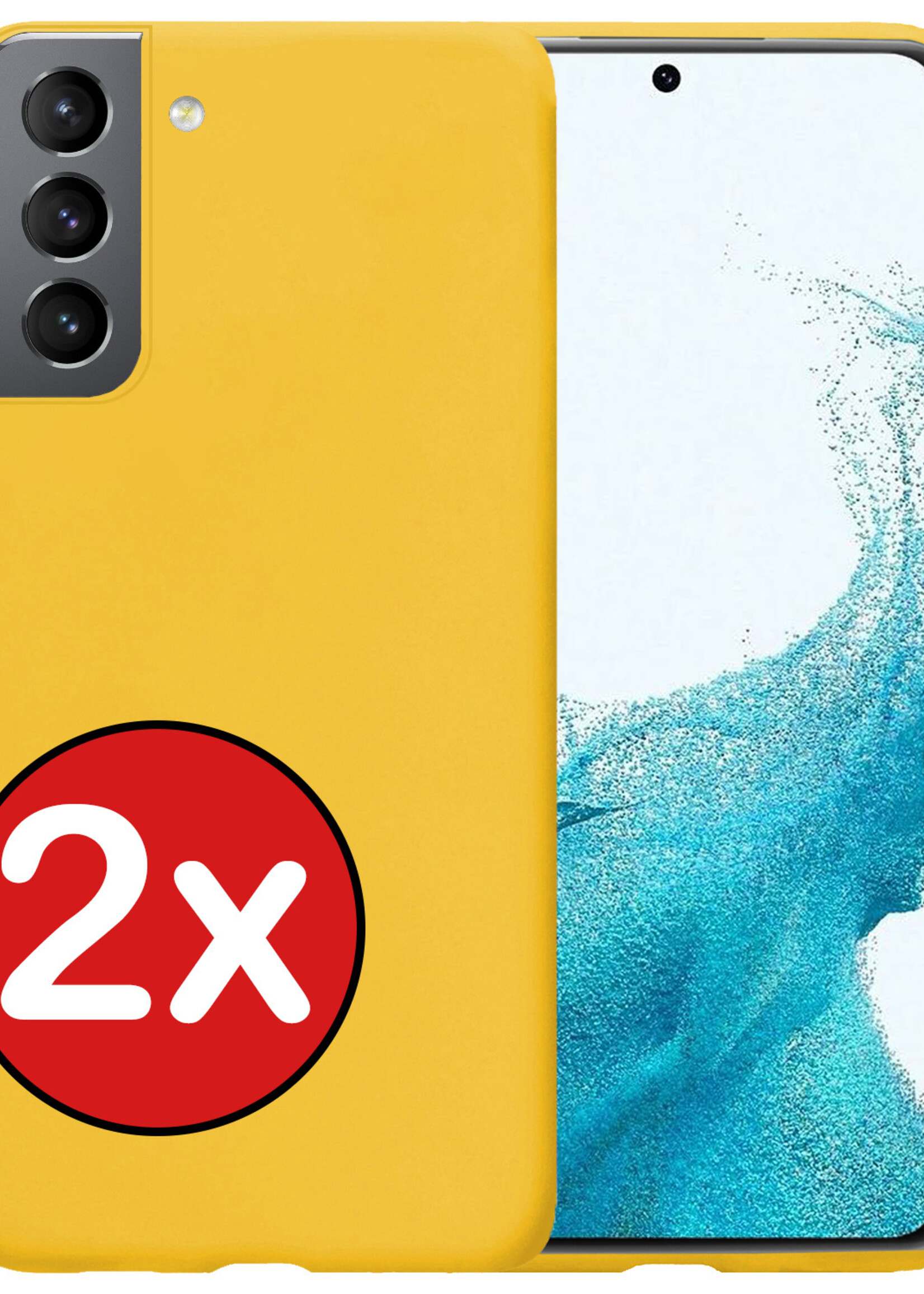 BTH Hoesje Geschikt voor Samsung S22 Hoesje Siliconen Case Hoes - Hoes Geschikt voor Samsung Galaxy S22 Hoes Cover Case - Geel - 2 PACK