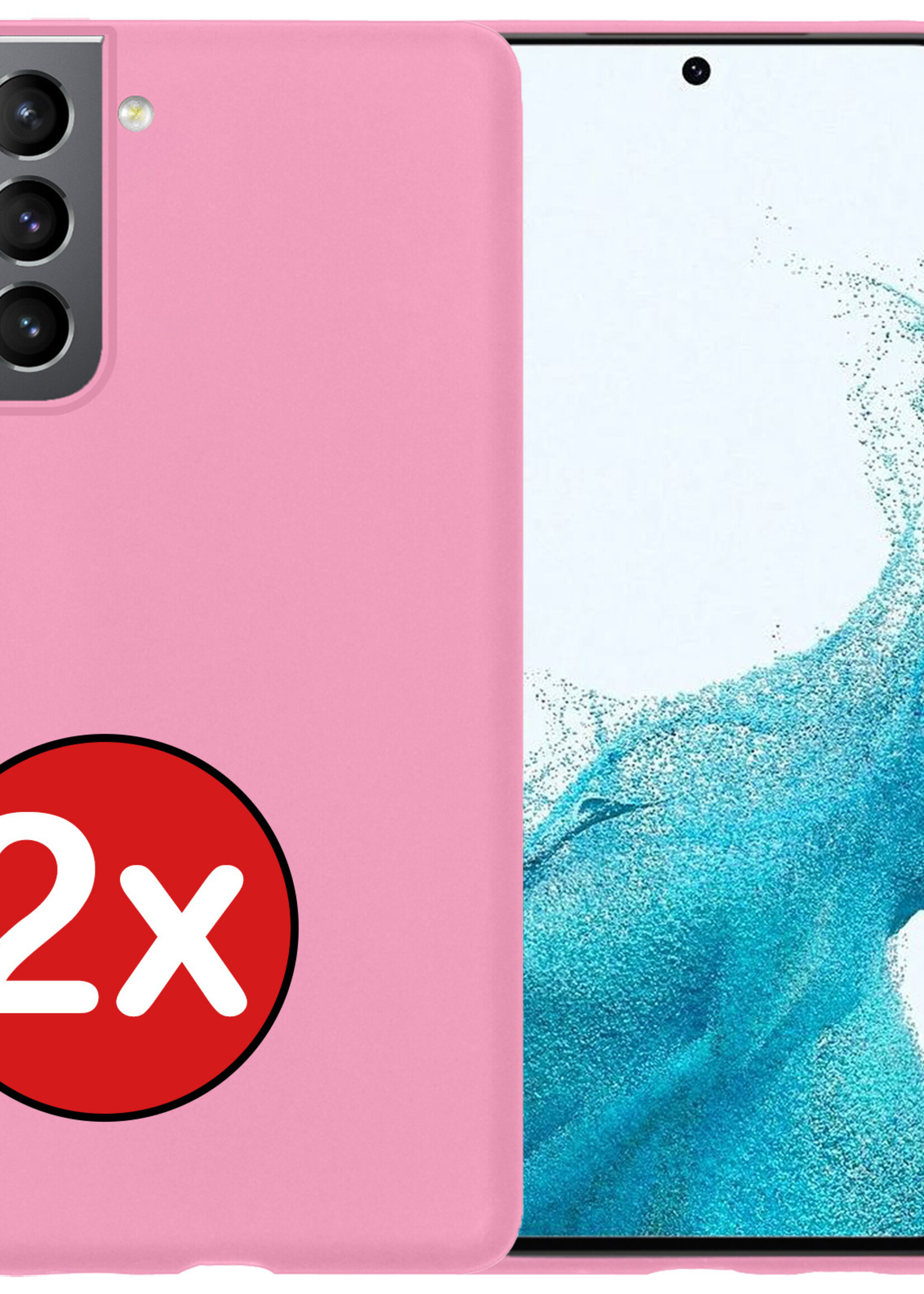 BTH Hoesje Geschikt voor Samsung S22 Hoesje Siliconen Case Hoes - Hoes Geschikt voor Samsung Galaxy S22 Hoes Cover Case - Lichtroze - 2 PACK