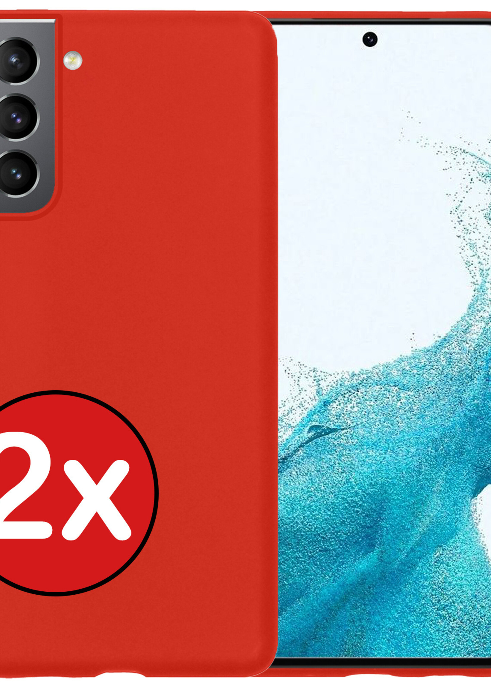BTH Hoesje Geschikt voor Samsung S22 Hoesje Siliconen Case Hoes - Hoes Geschikt voor Samsung Galaxy S22 Hoes Cover Case - Rood - 2 PACK