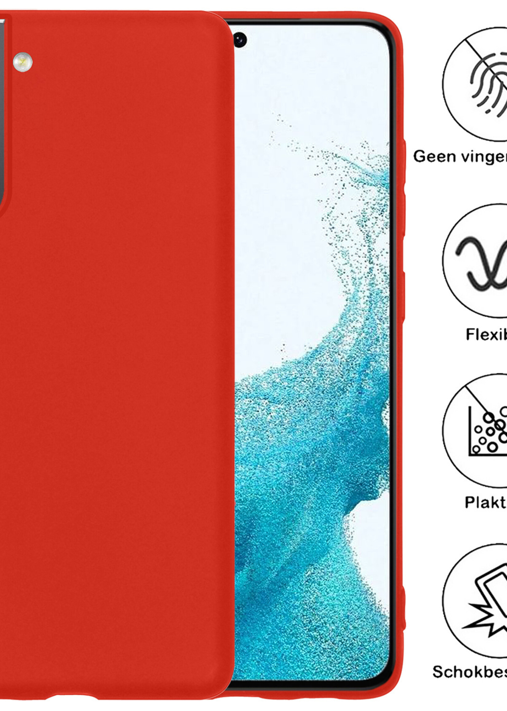 BTH Hoesje Geschikt voor Samsung S22 Hoesje Siliconen Case Hoes - Hoes Geschikt voor Samsung Galaxy S22 Hoes Cover Case - Rood - 2 PACK