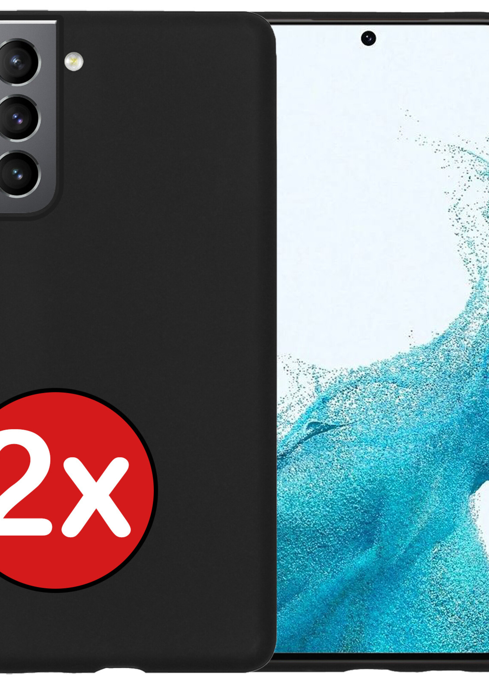 BTH Hoesje Geschikt voor Samsung S22 Hoesje Siliconen Case Hoes - Hoes Geschikt voor Samsung Galaxy S22 Hoes Cover Case - Zwart - 2 PACK