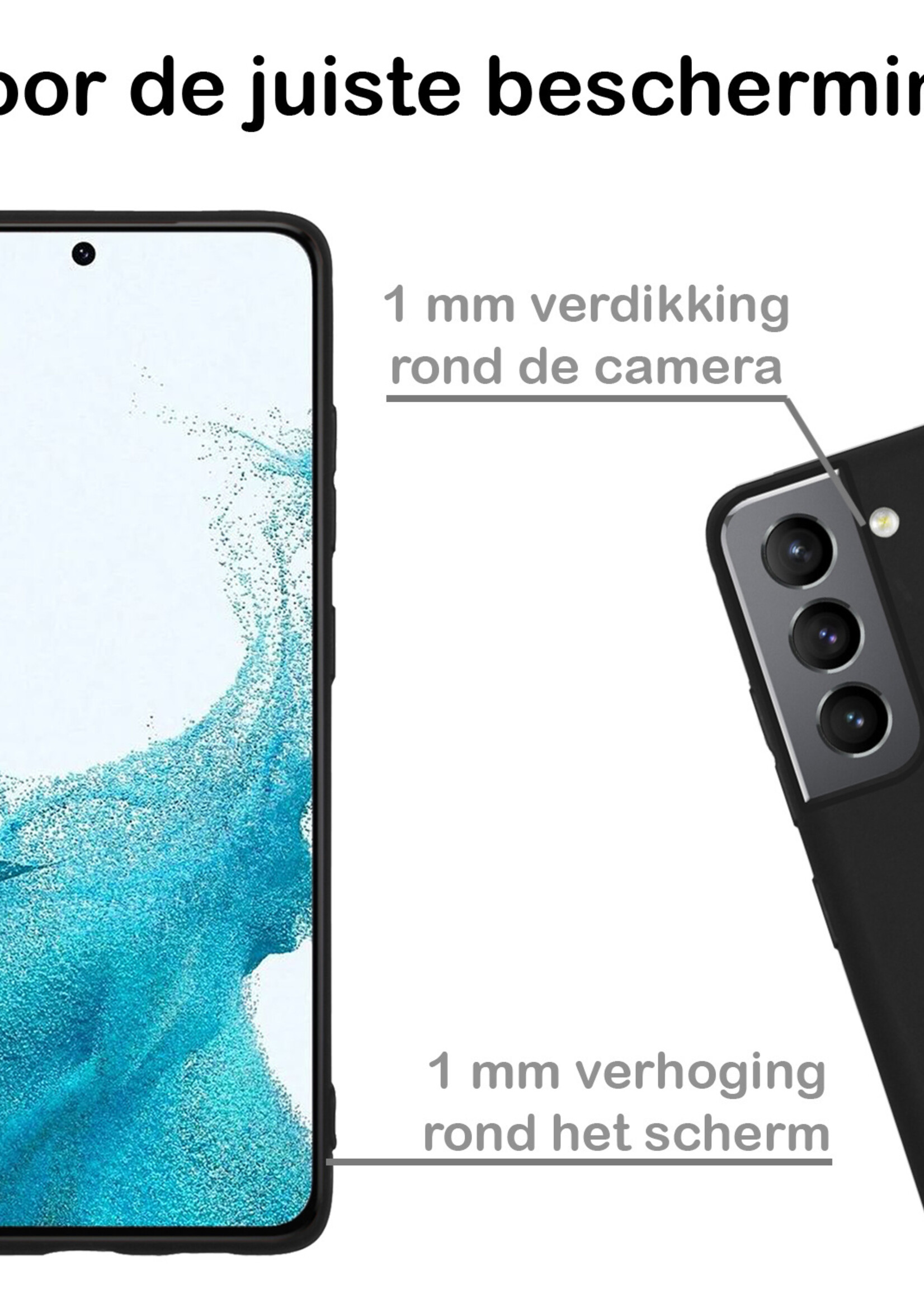 BTH Hoesje Geschikt voor Samsung S22 Hoesje Siliconen Case Hoes - Hoes Geschikt voor Samsung Galaxy S22 Hoes Cover Case - Zwart - 2 PACK