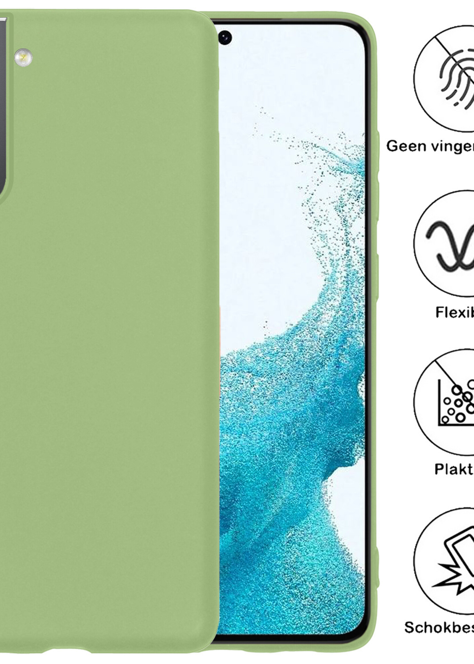 BTH Hoesje Geschikt voor Samsung S22 Plus Hoesje Siliconen Case Hoes - Hoes Geschikt voor Samsung Galaxy S22 Plus Hoes Cover Case - Groen - 2 PACK