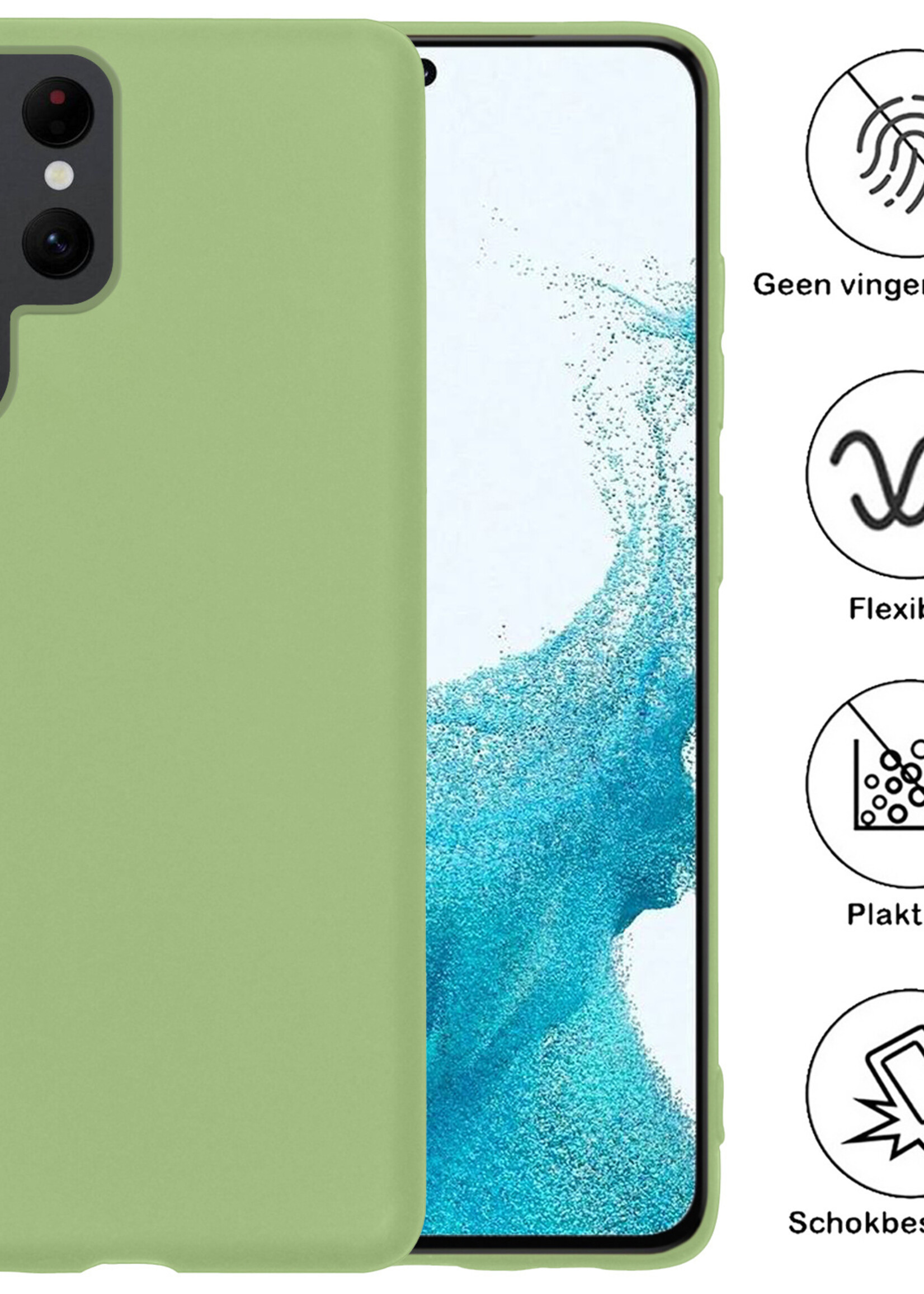 BTH Hoesje Geschikt voor Samsung S22 Ultra Hoesje Siliconen Case Hoes - Hoes Geschikt voor Samsung Galaxy S22 Ultra Hoes Cover Case - Groen - 2 PACK