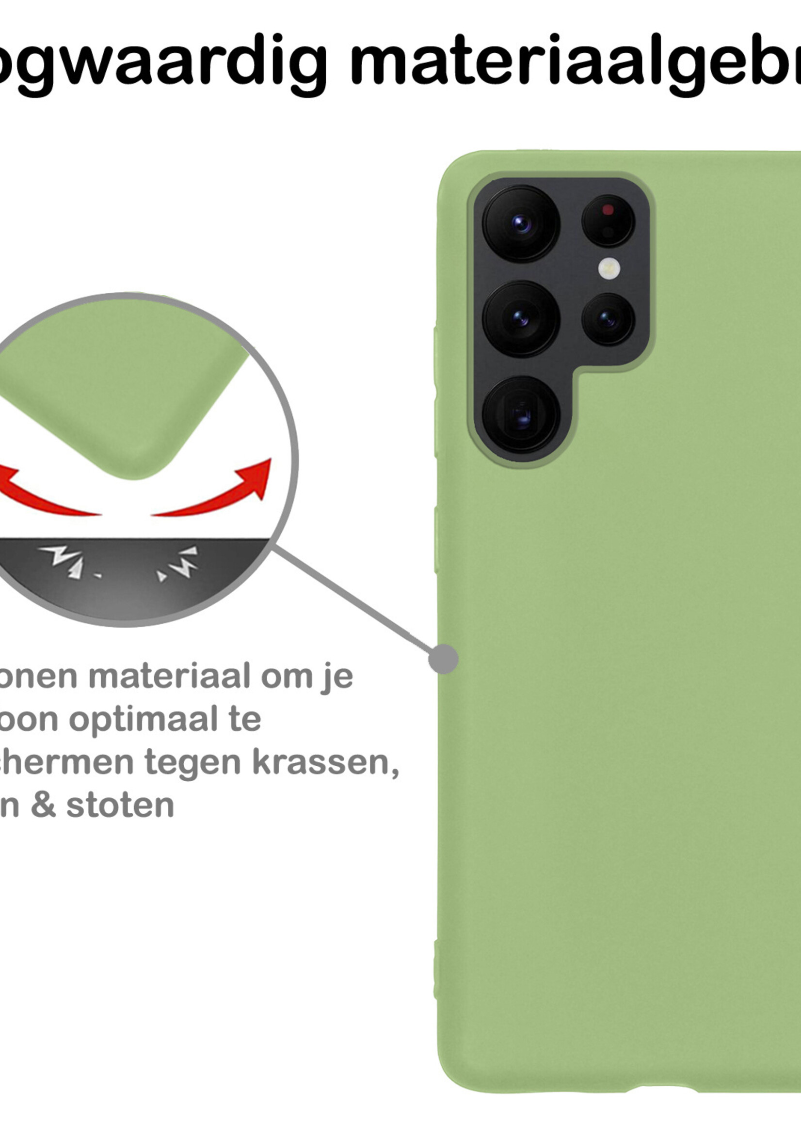 BTH Hoesje Geschikt voor Samsung S22 Ultra Hoesje Siliconen Case Hoes - Hoes Geschikt voor Samsung Galaxy S22 Ultra Hoes Cover Case - Groen - 2 PACK